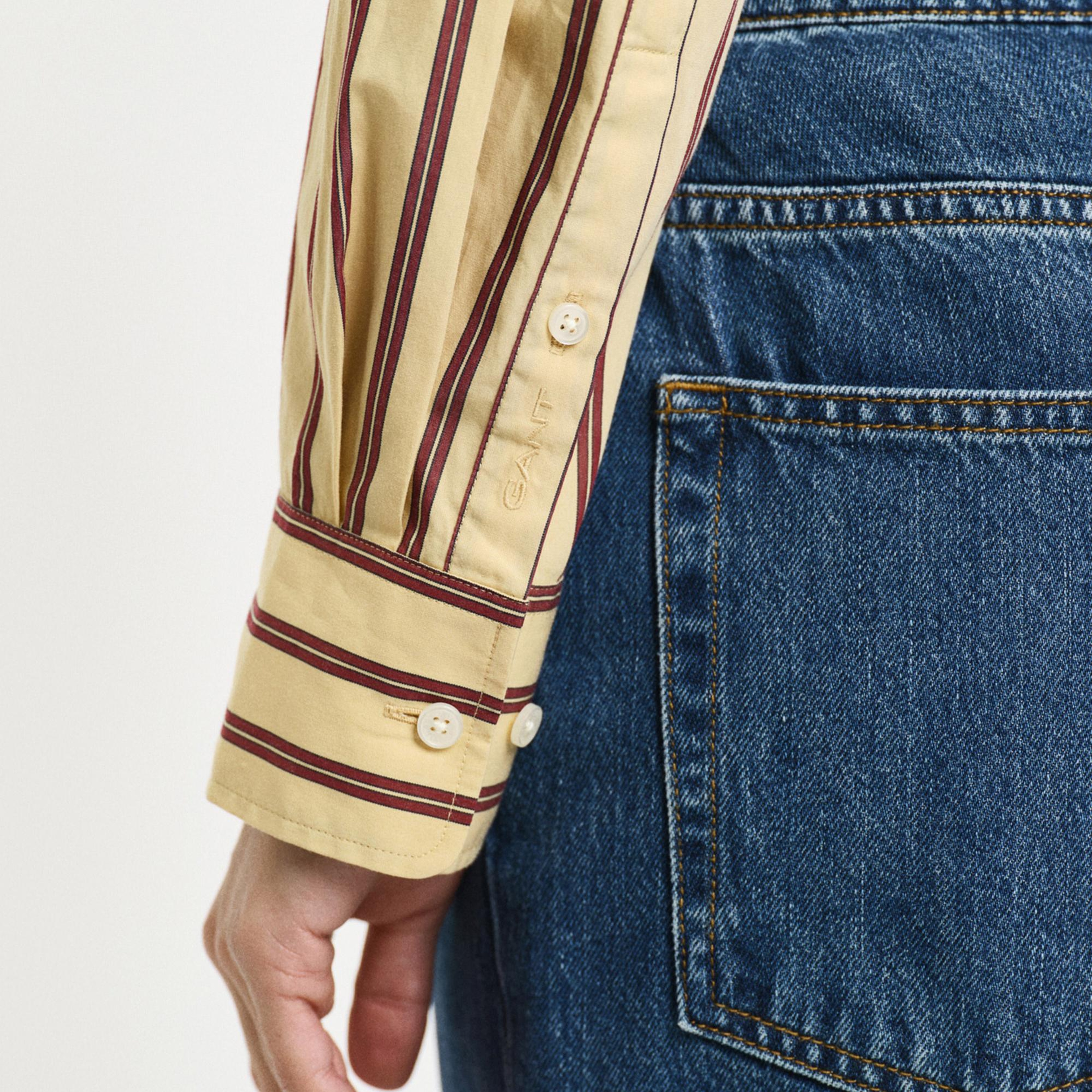 GANT Kadın Kahverengi Relaxed Fit Çizgili Gömlek