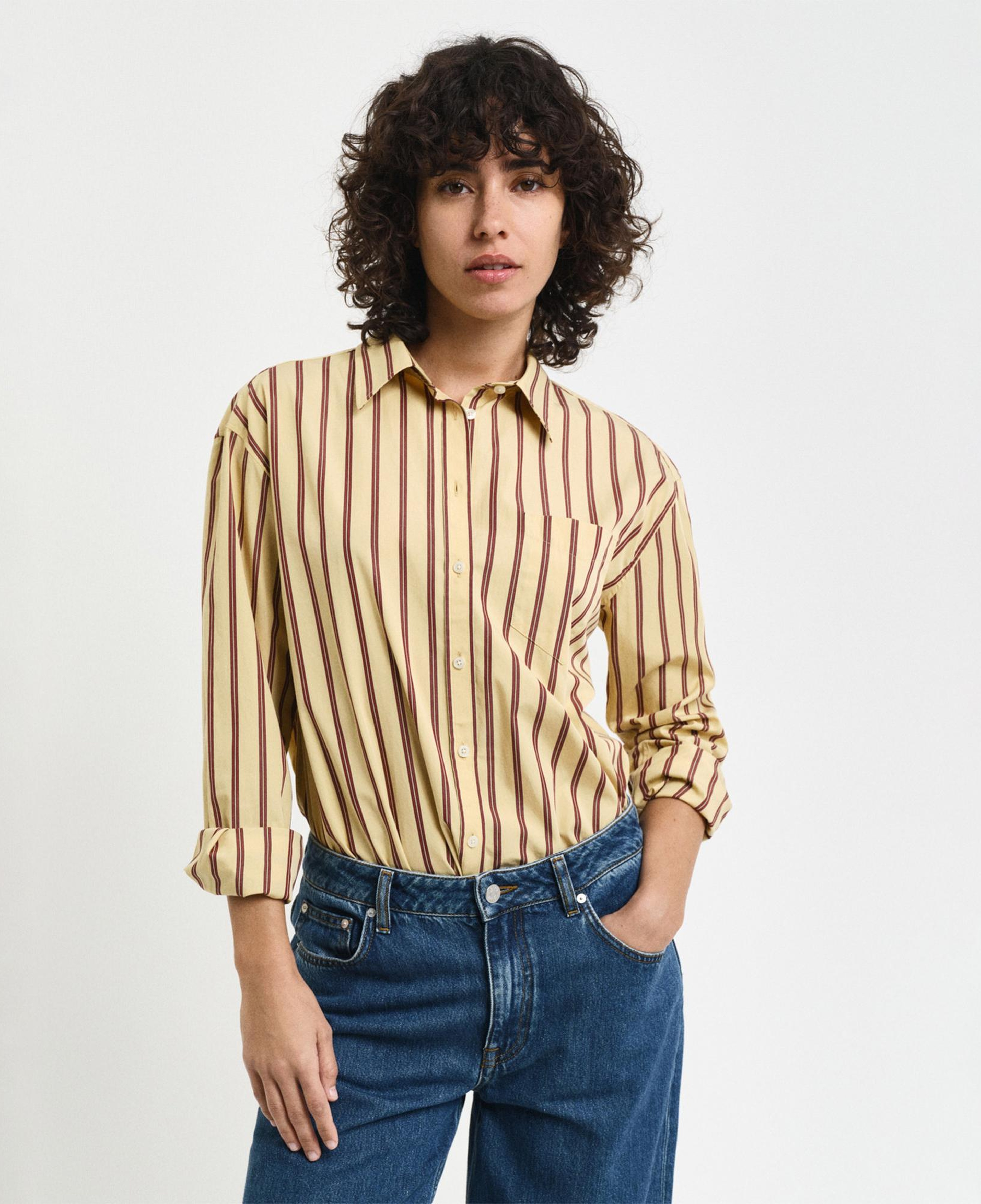 GANT Kadın Kahverengi Relaxed Fit Çizgili Gömlek