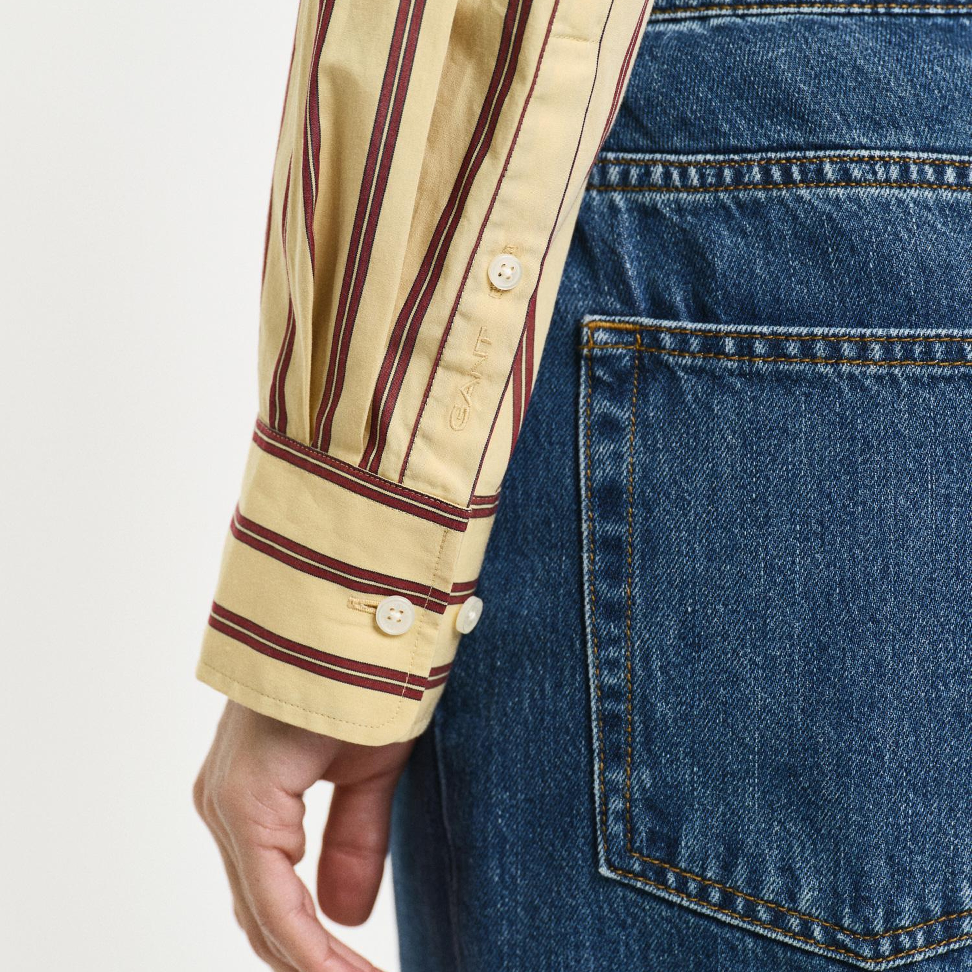 GANT Kadın Kahverengi Relaxed Fit Çizgili Gömlek