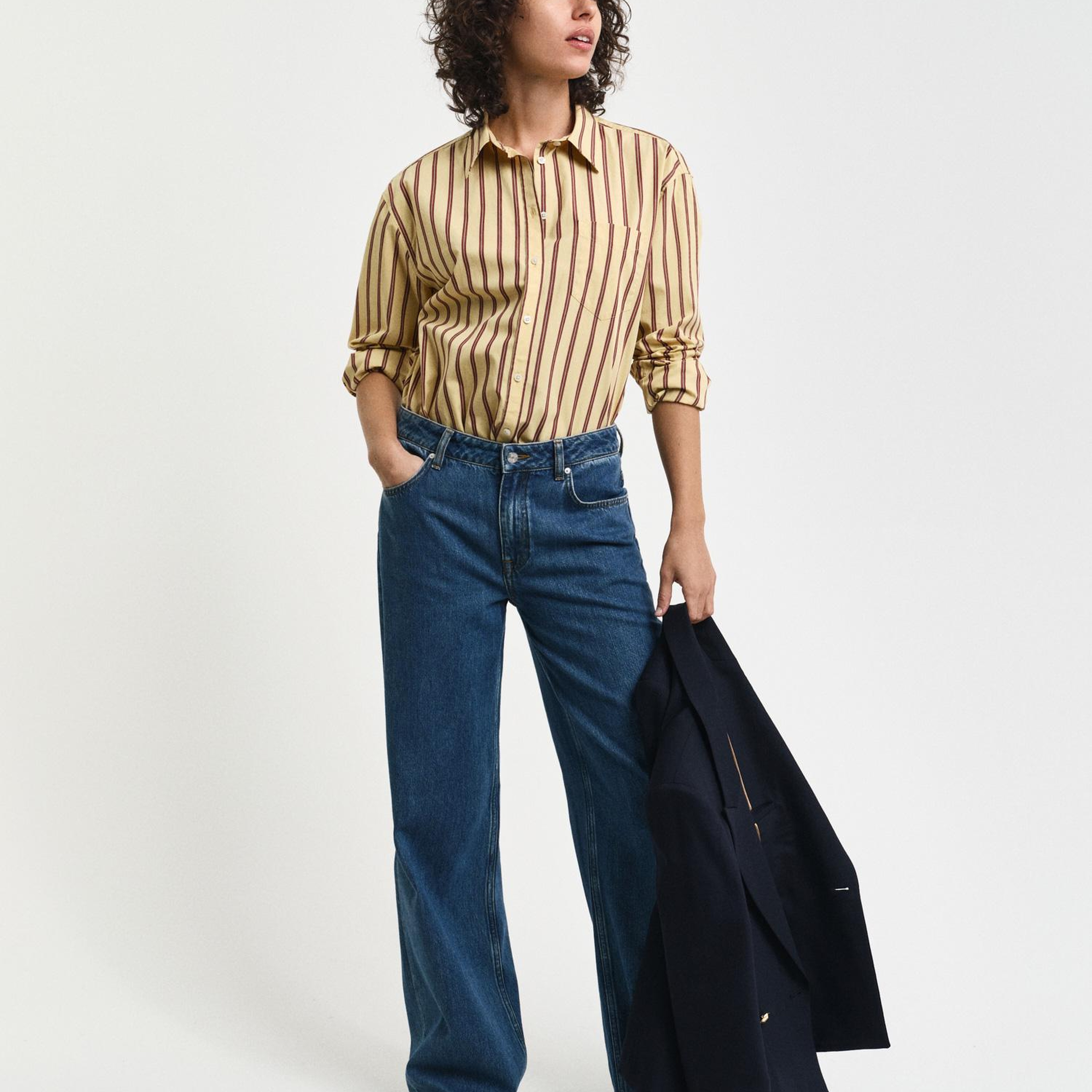 GANT Kadın Kahverengi Relaxed Fit Çizgili Gömlek