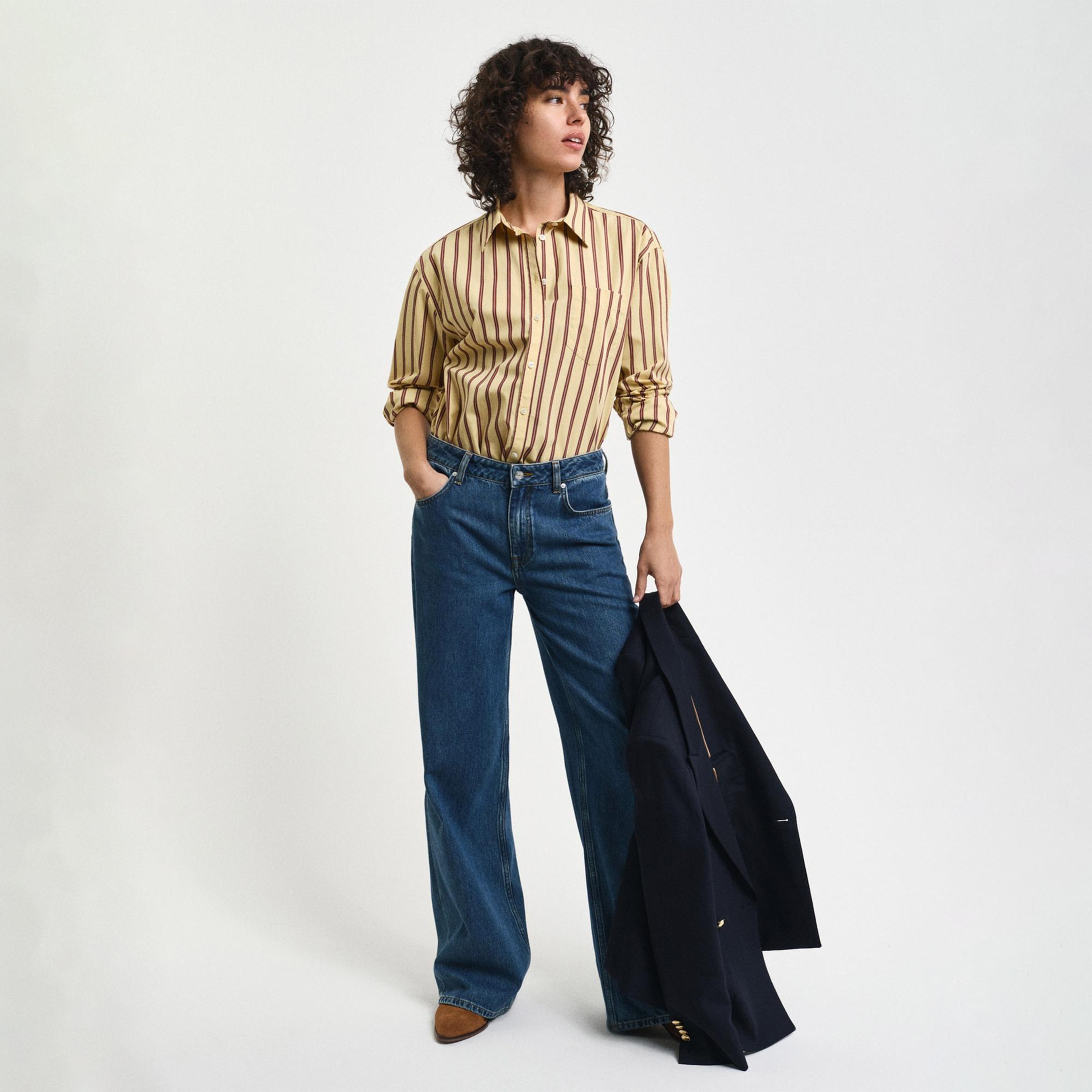 GANT Kadın Kahverengi Relaxed Fit Çizgili Gömlek