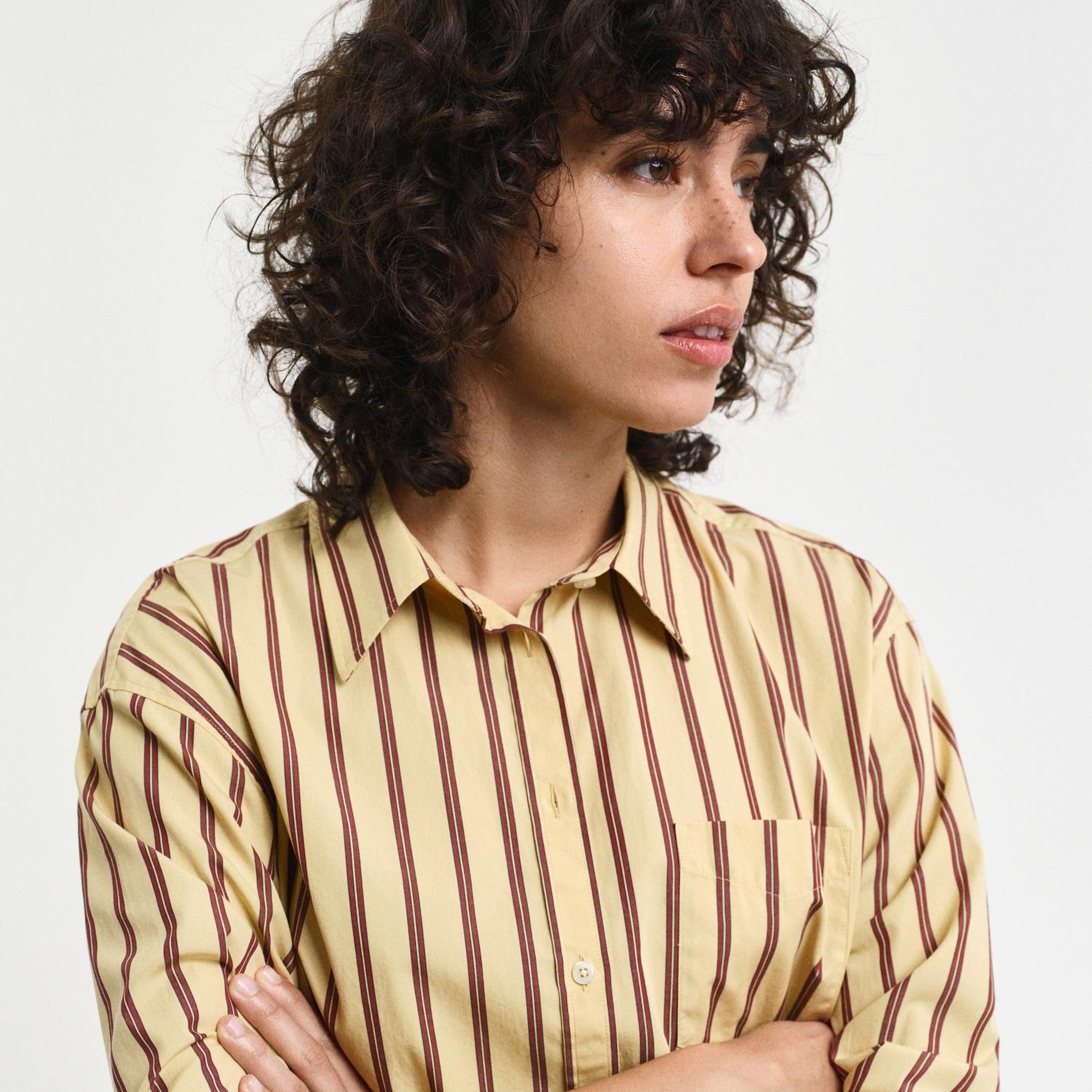 GANT Kadın Kahverengi Relaxed Fit Çizgili Gömlek