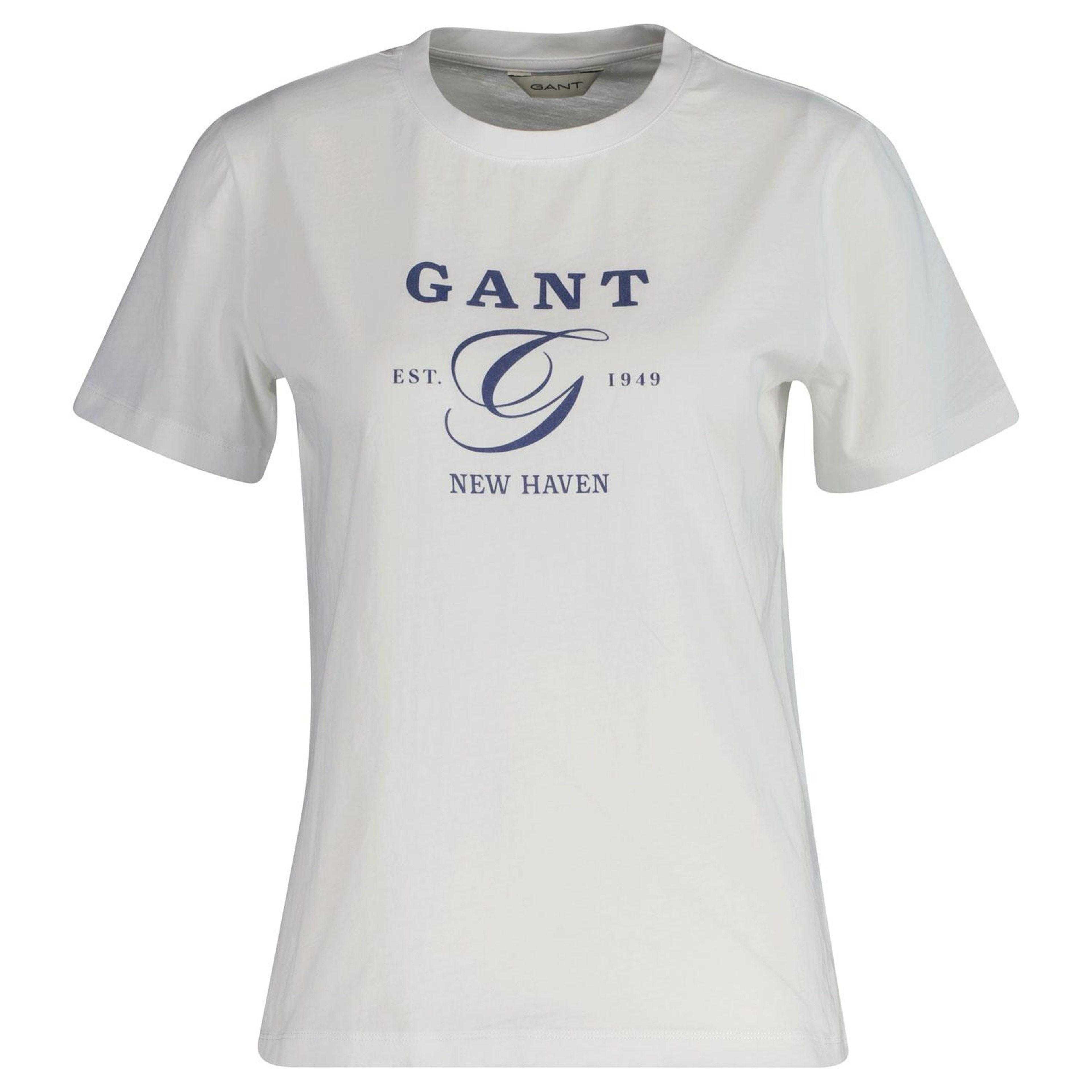 GANT Kadın Beyaz Regular Fit Bisiklet Yaka Logolu T-Shirt