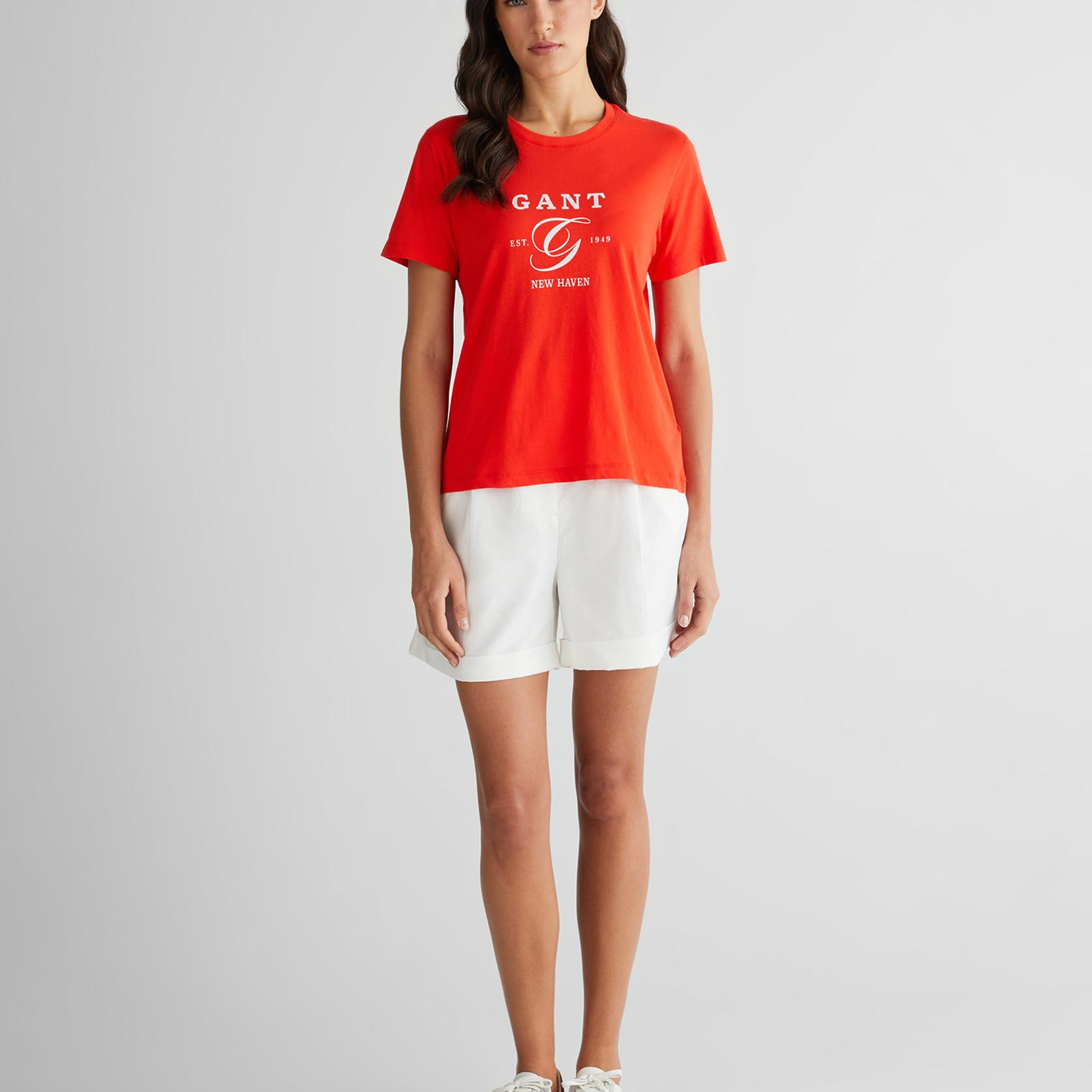 GANT Kadın Turuncu Regular Fit Bisiklet Yaka Logolu T-Shirt