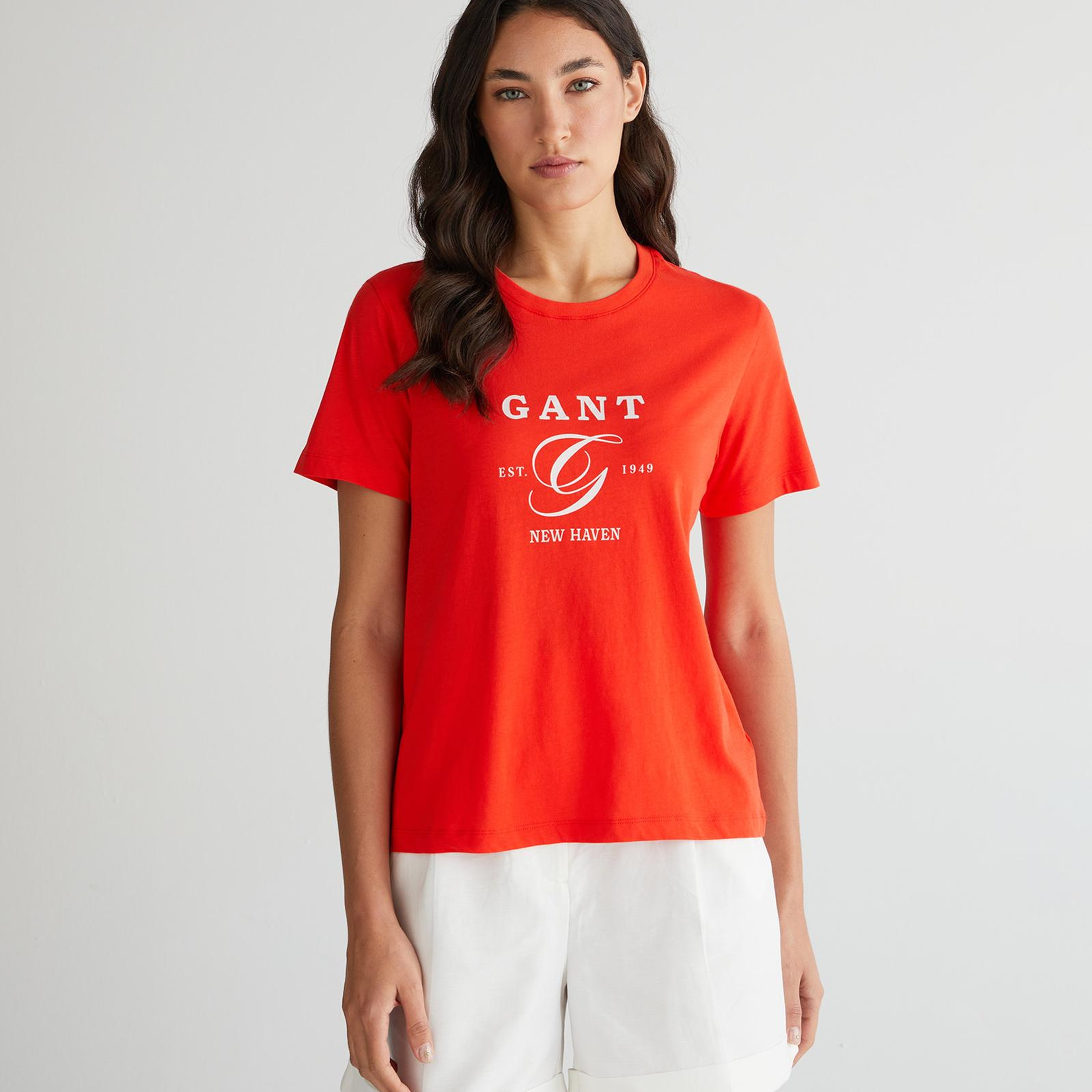 GANT Kadın Turuncu Regular Fit Bisiklet Yaka Logolu T-Shirt