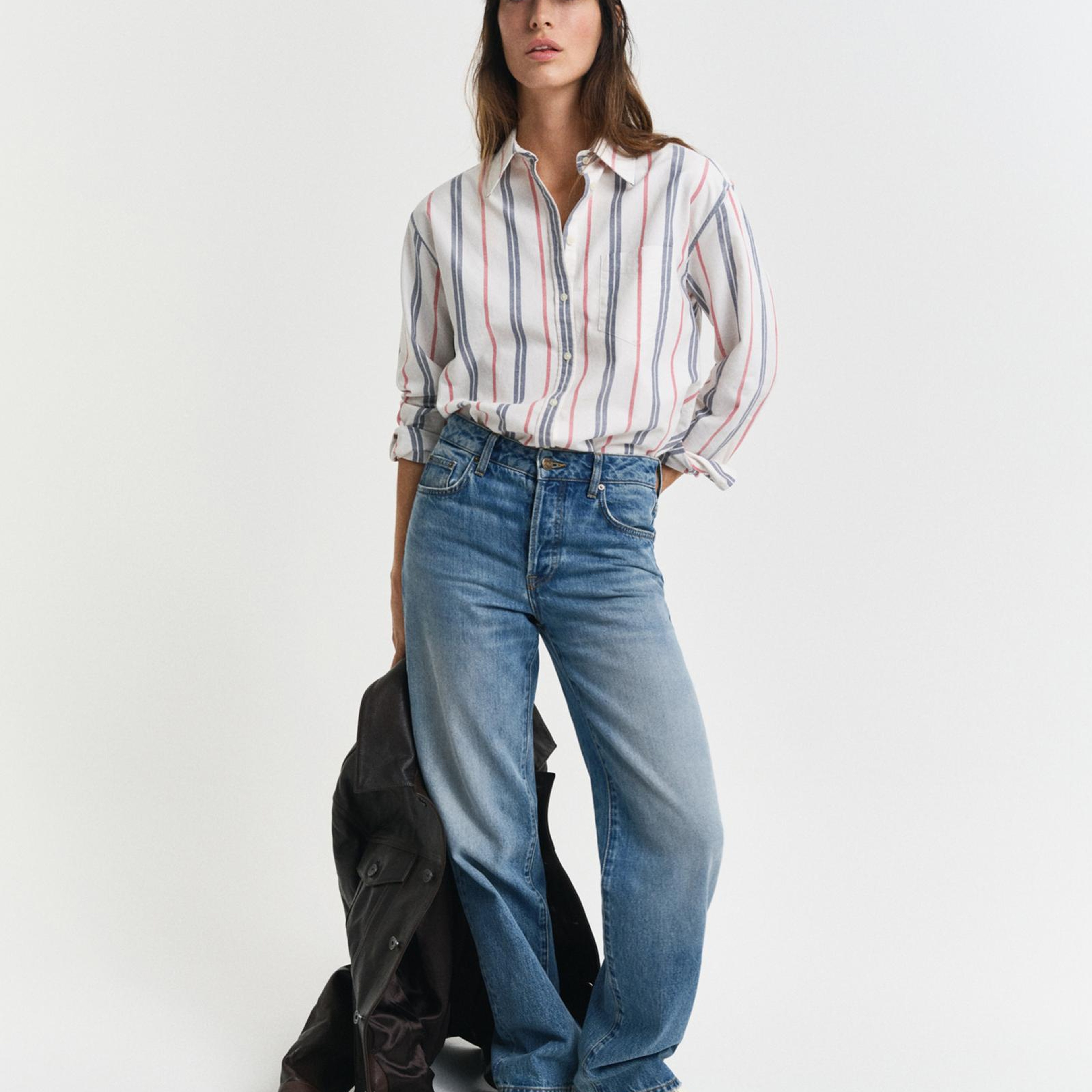 GANT Kadın Krem Relaxed Fit Klasik Yaka Çizgili Gömlek