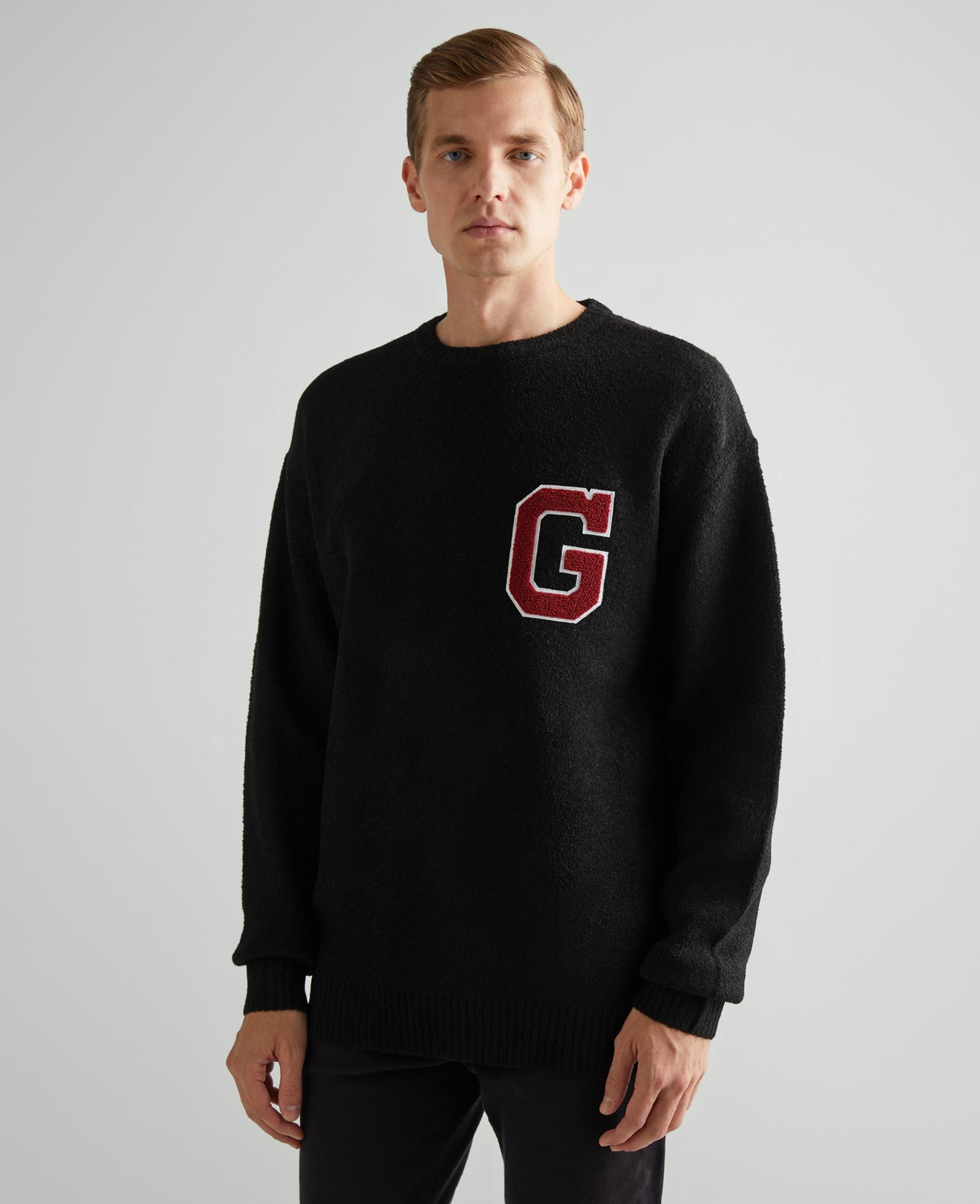 GANT Erkek Siyah Relaxed Fit Bisiklet Yaka Logolu Kazak