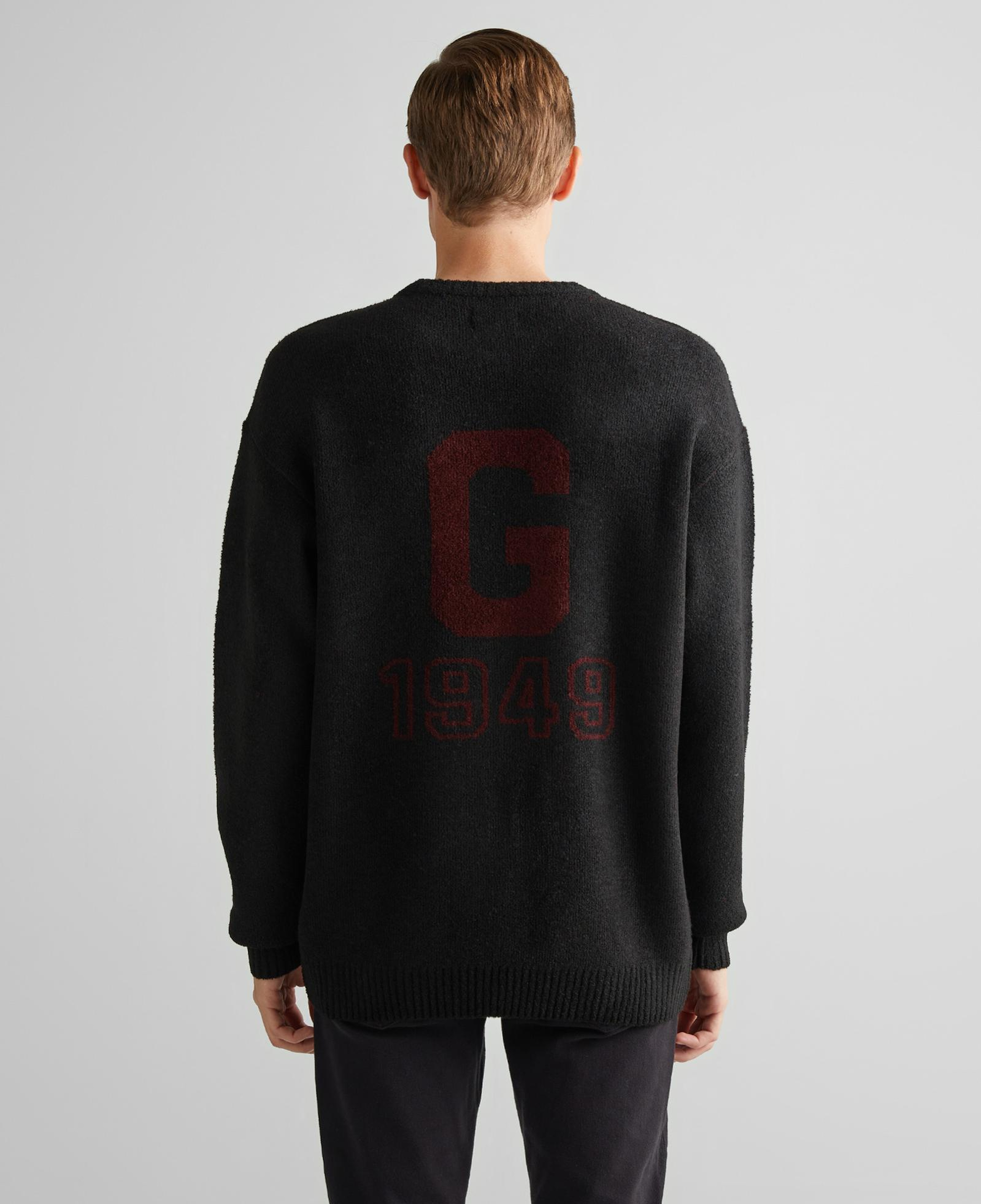 GANT Erkek Siyah Relaxed Fit Bisiklet Yaka Logolu Kazak