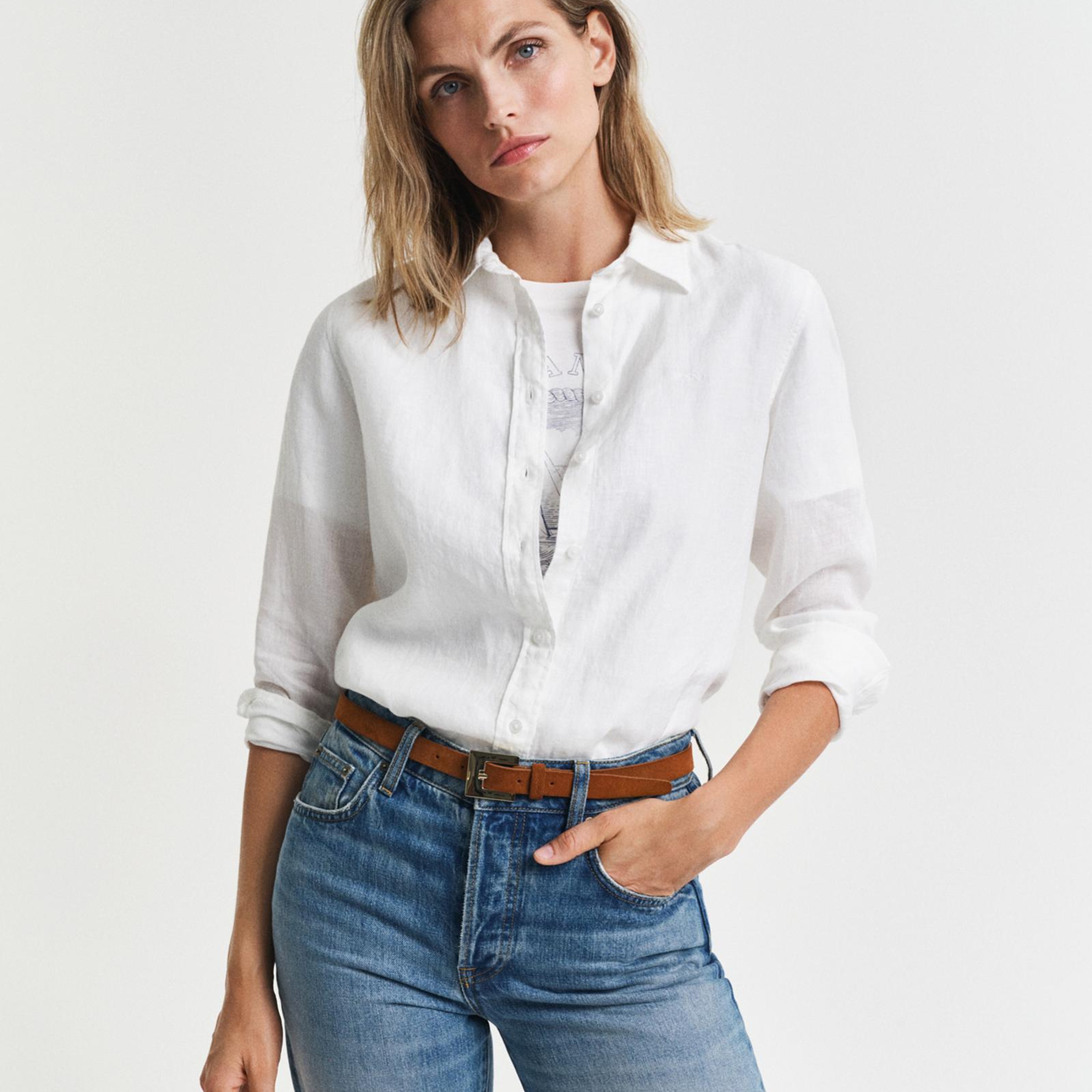 GANT Kadın Beyaz Regular Fit Klasik Yaka Gömlek