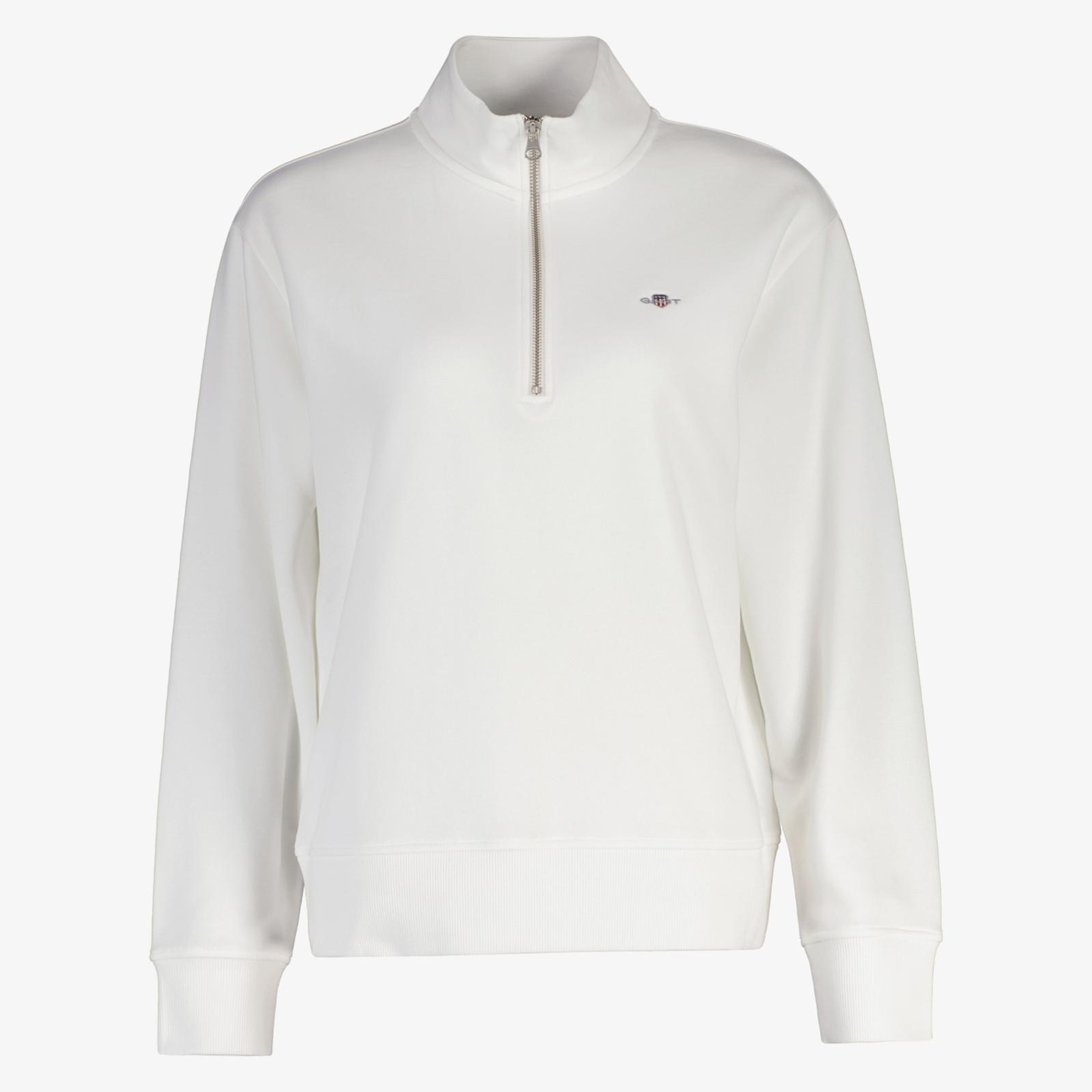 GANT Kadın Beyaz Relaxed Fit Yarım Fermuarlı Logolu Sweatshirt
