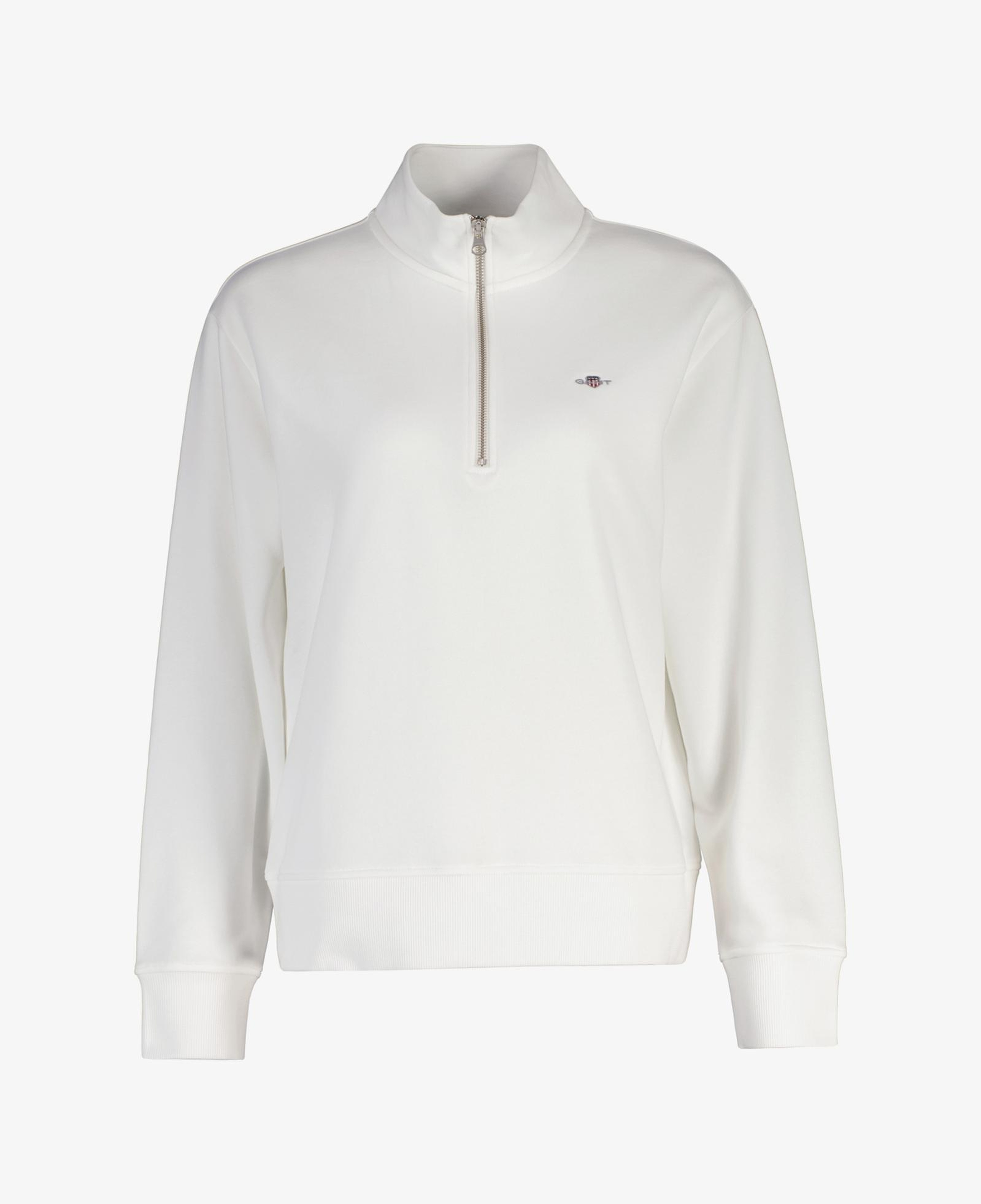 GANT Kadın Beyaz Relaxed Fit Yarım Fermuarlı Logolu Sweatshirt