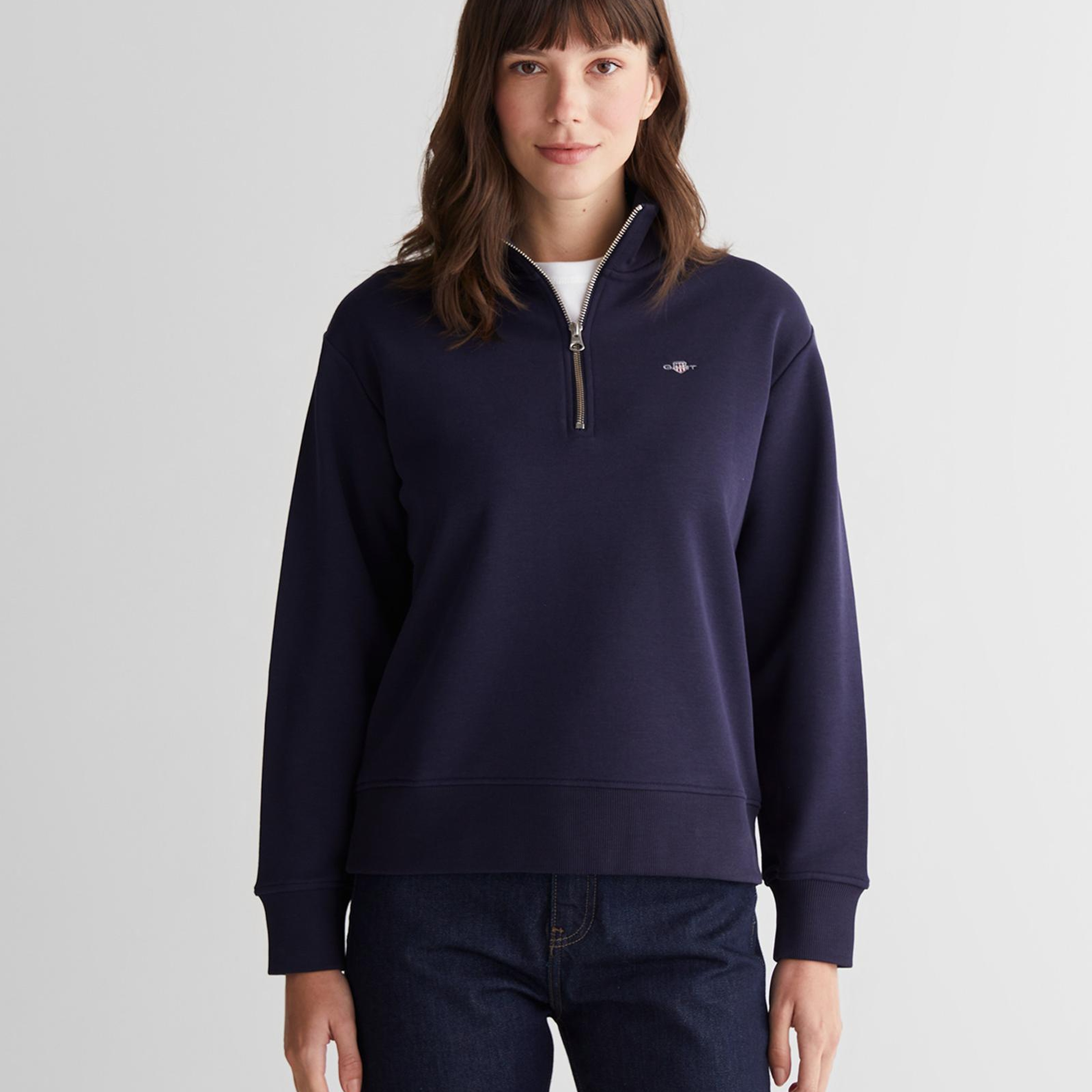 GANT Kadın Lacivert Relaxed Fit Yarım Fermuarlı Sweatshirt