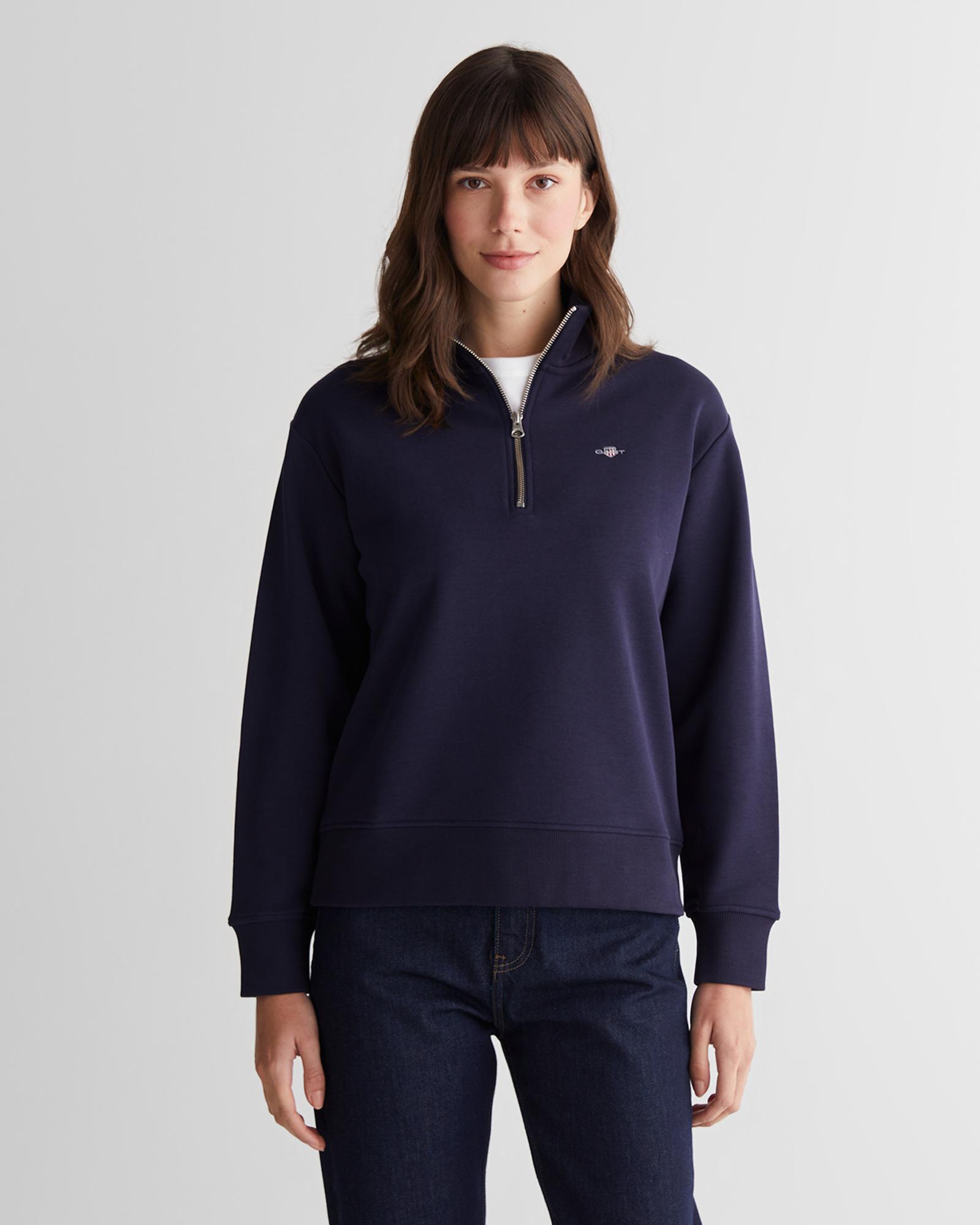 GANT Kadın Lacivert Relaxed Fit Yarım Fermuarlı Sweatshirt