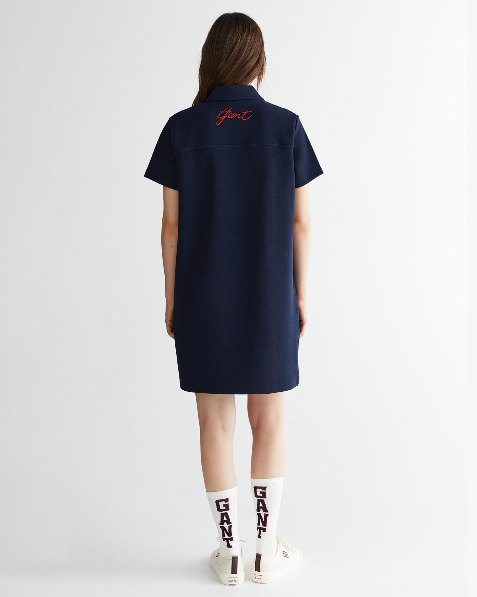 GANT Kadın Lacivert Yarım Fermuarlı Logolu Elbise