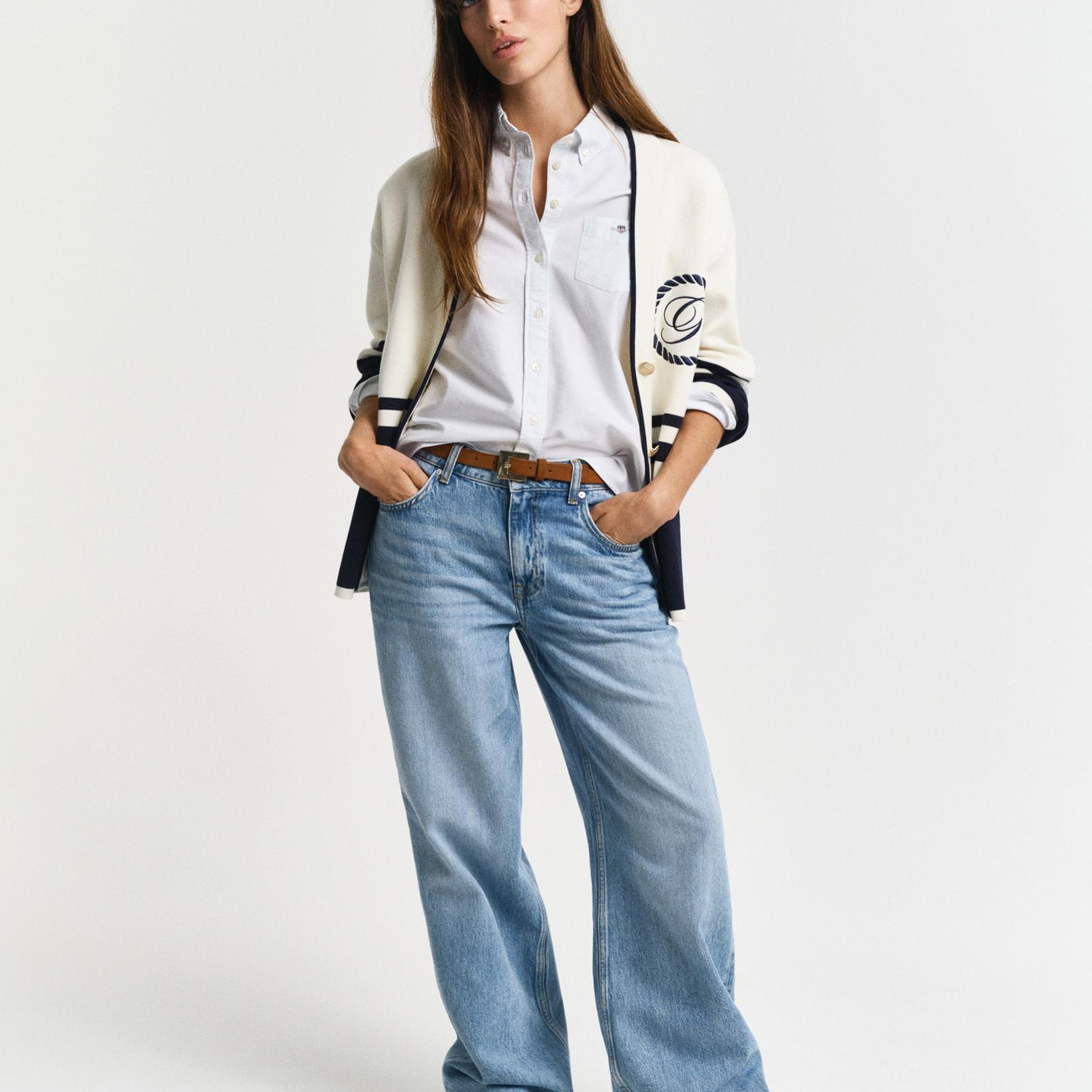 GANT Kadın Mavi Regular Fit Düğmeli Yaka Çizgili Gömlek