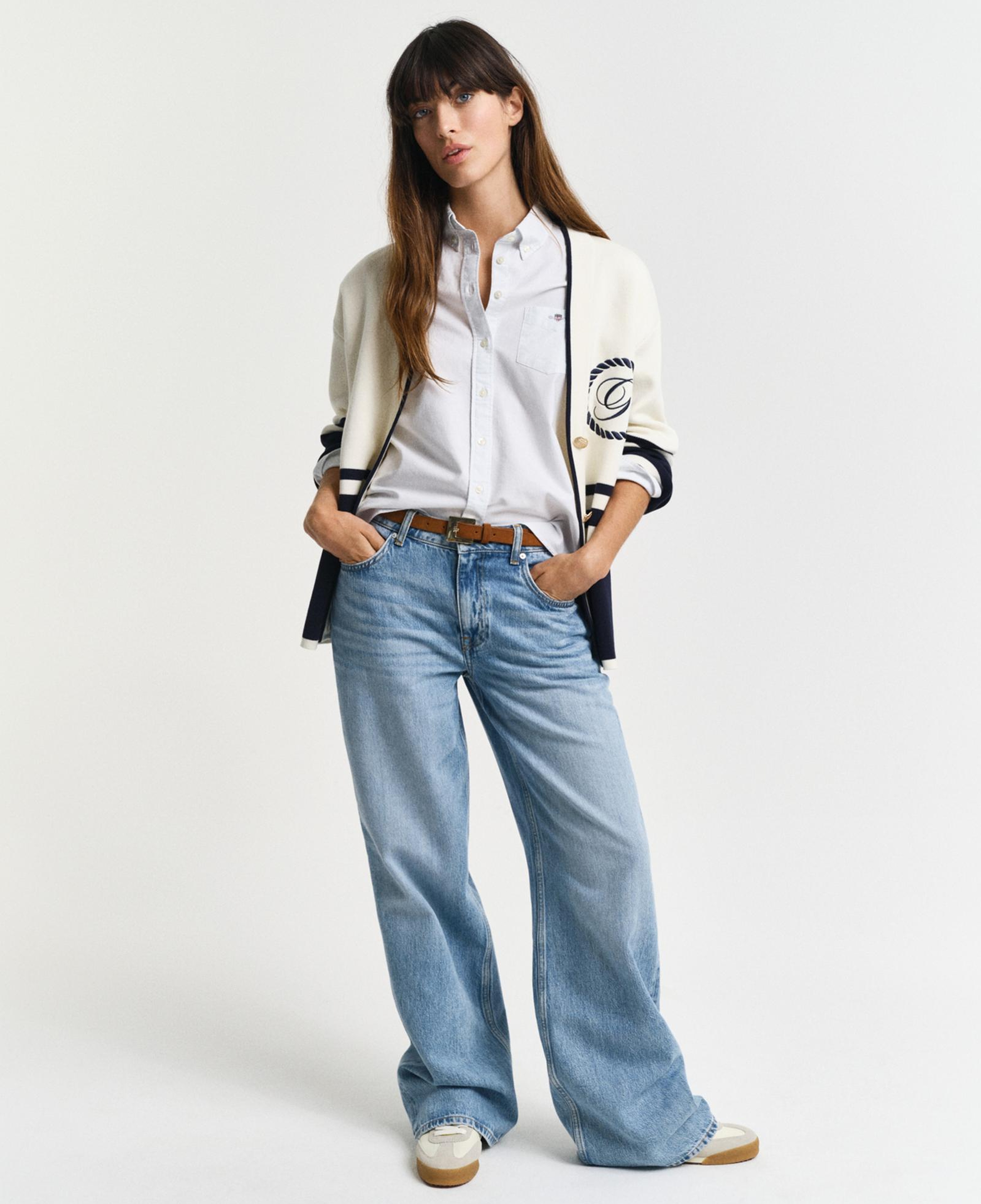 GANT Kadın Mavi Regular Fit Düğmeli Yaka Çizgili Gömlek
