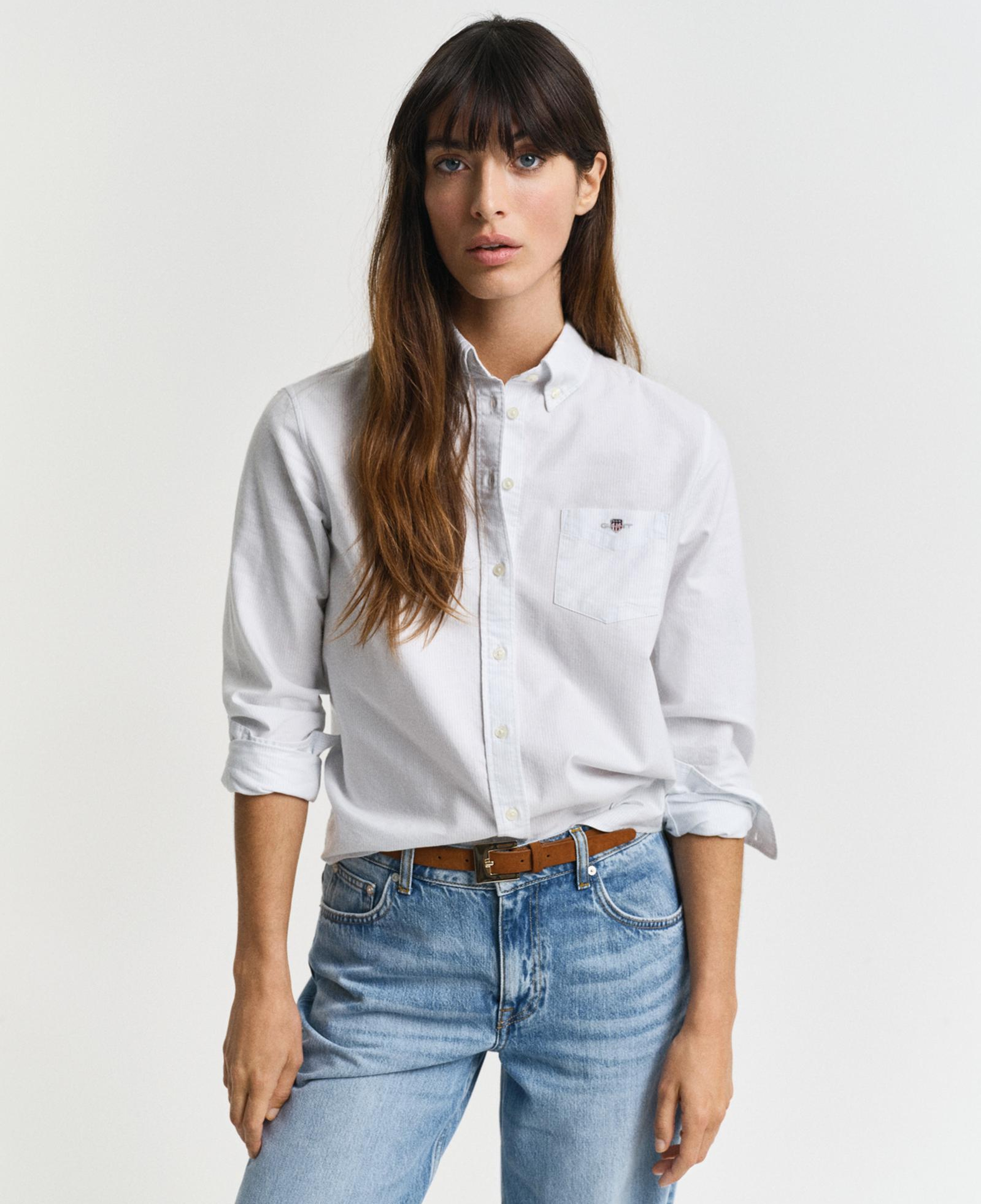 GANT Kadın Mavi Regular Fit Düğmeli Yaka Çizgili Gömlek