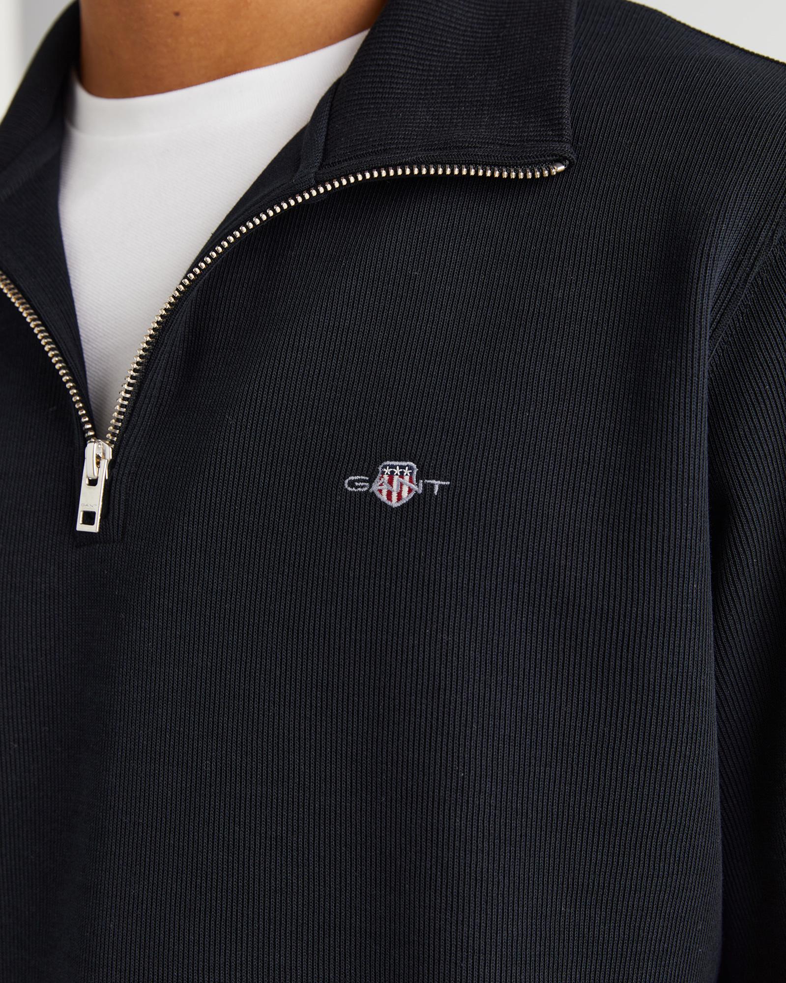 Gant Erkek Siyah Regular Fit Yarım Fermuarlı Sweatshirt