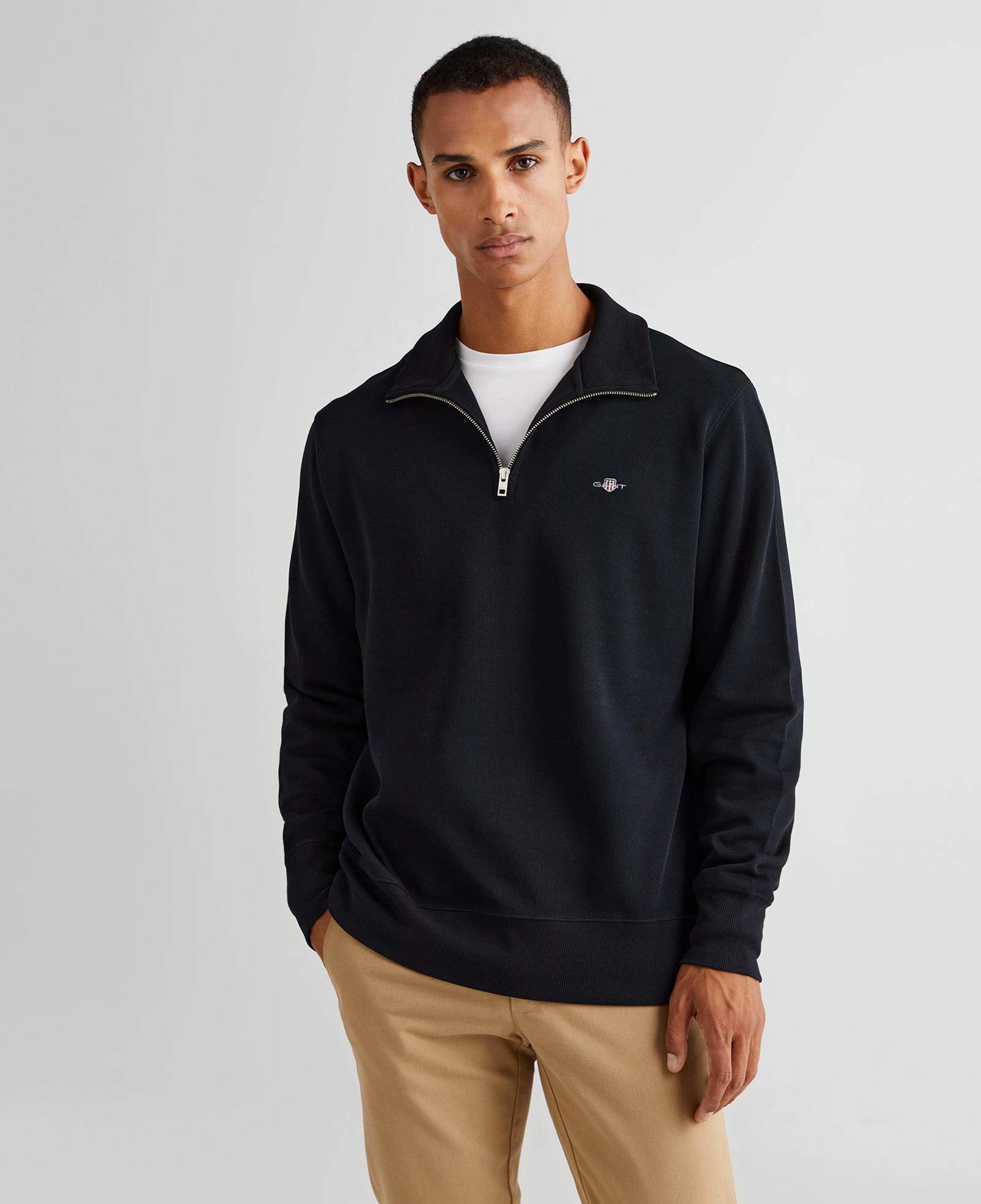 Gant Erkek Siyah Regular Fit Yarım Fermuarlı Sweatshirt