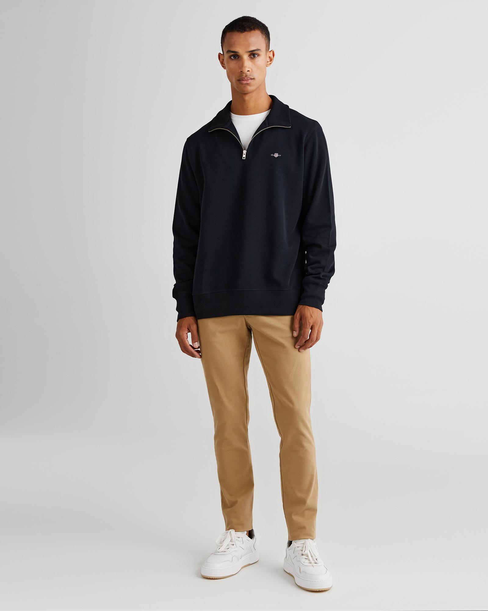 Gant Erkek Siyah Regular Fit Yarım Fermuarlı Sweatshirt