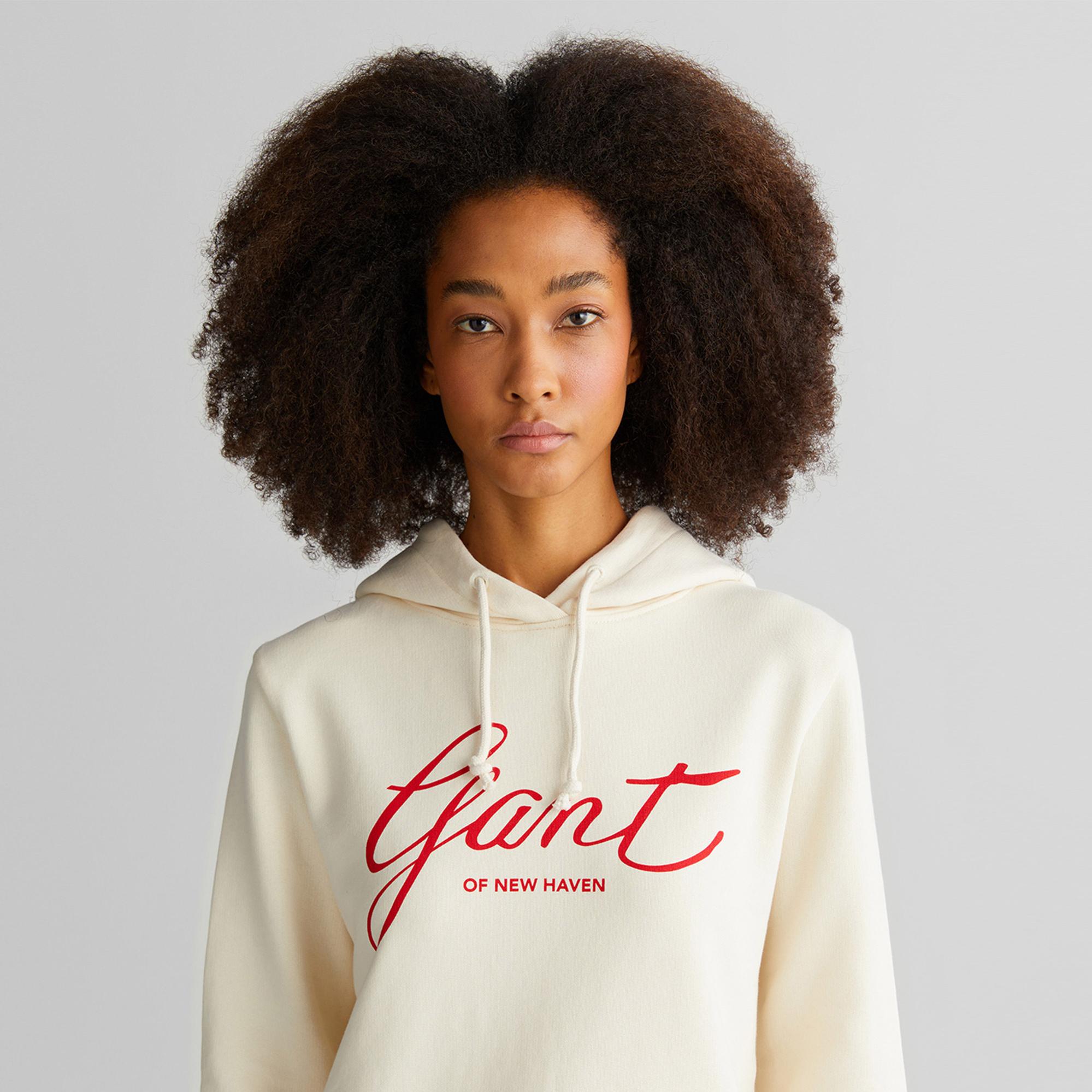 GANT Kadın Krem Relaxed Fit Kapüşonlu Logolu Sweatshirt