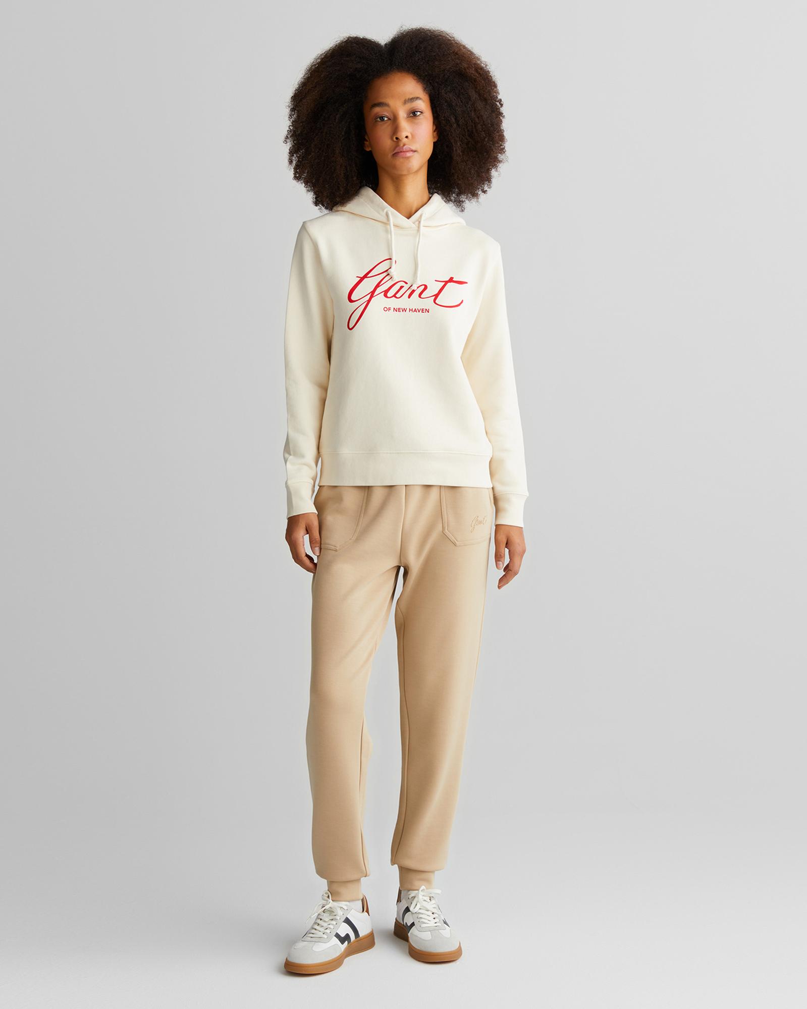 GANT Kadın Krem Relaxed Fit Kapüşonlu Logolu Sweatshirt