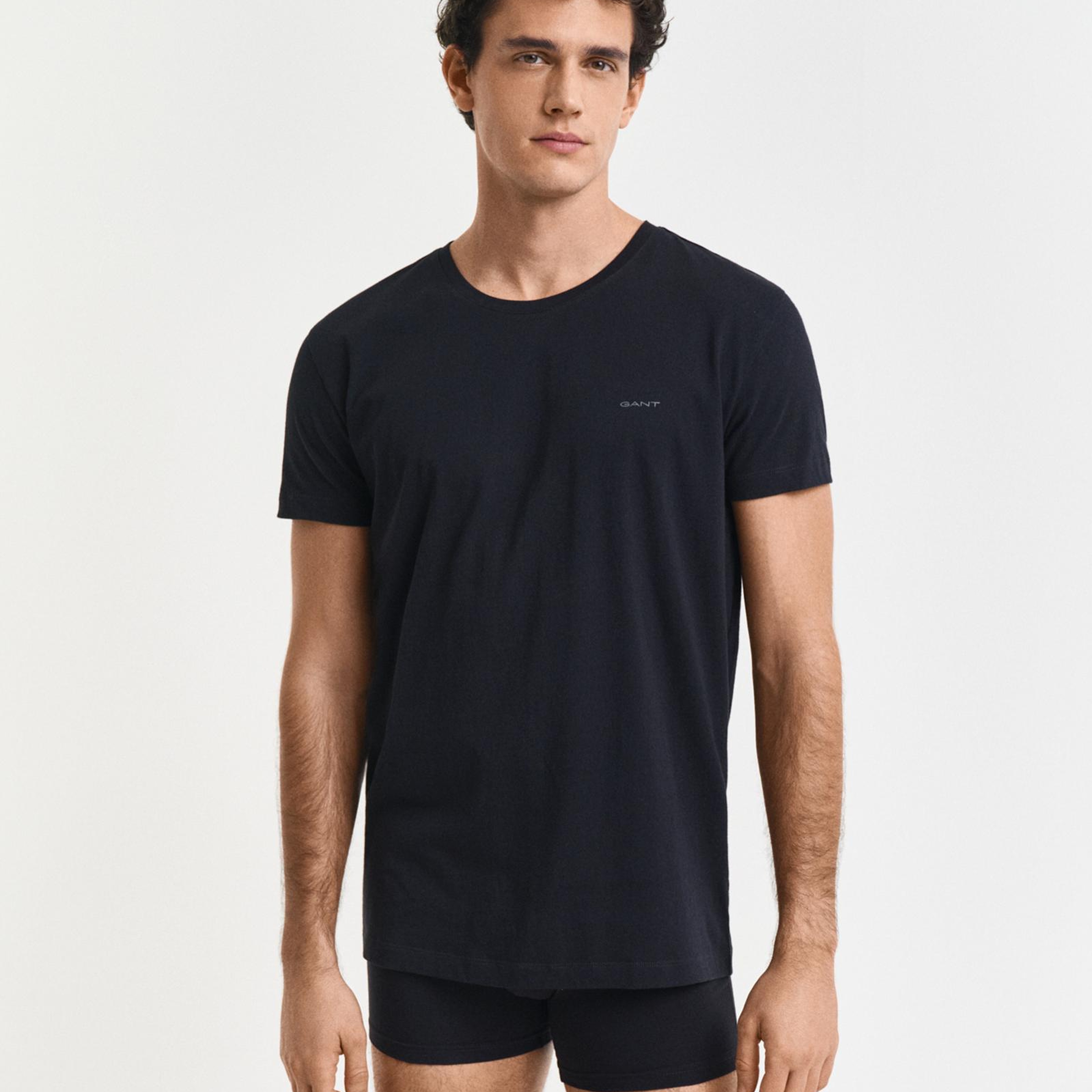 GANT Erkek Siyah Regular Fit Bisiklet Yaka Kısa Kollu 2'li Atlet