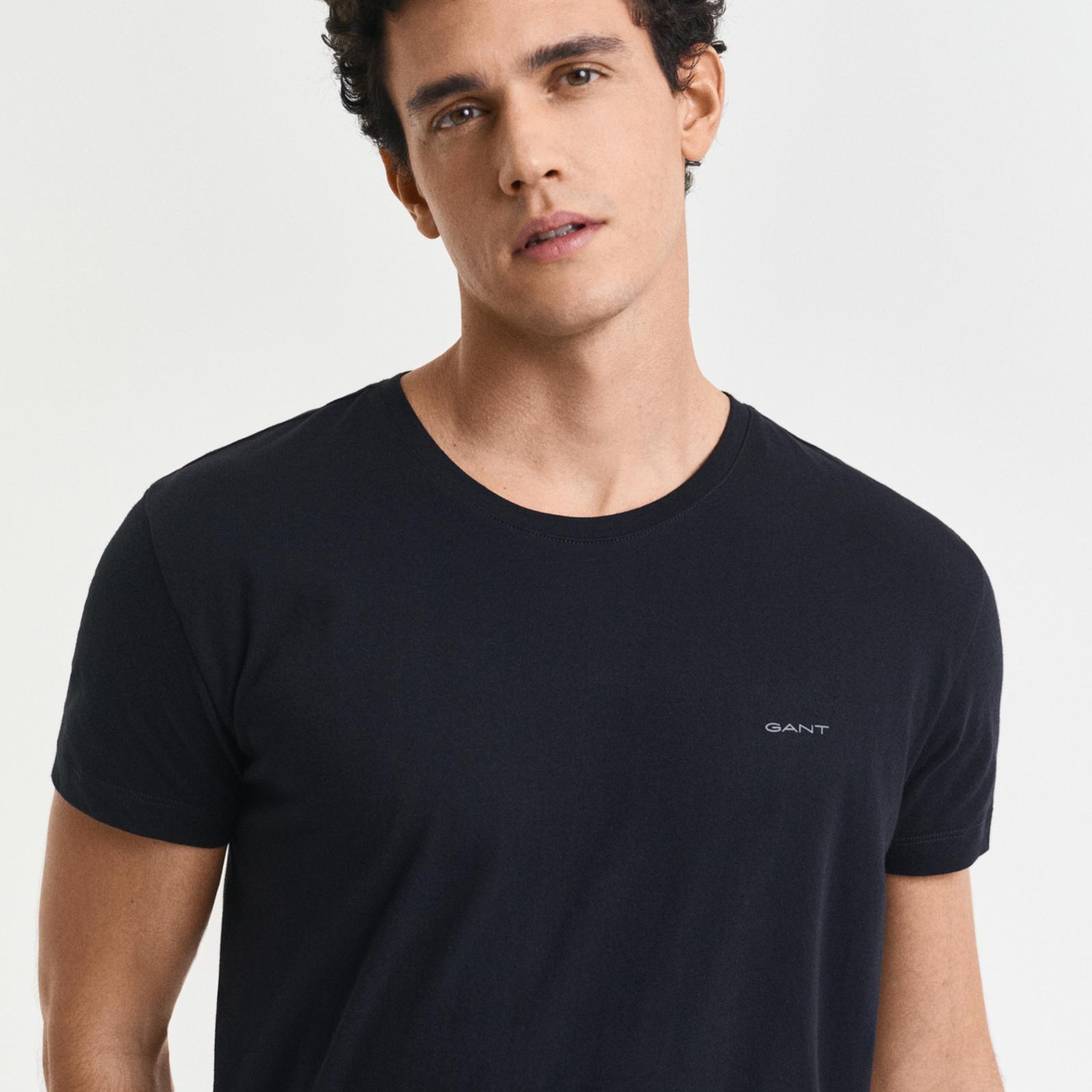 GANT Erkek Siyah Regular Fit Bisiklet Yaka Kısa Kollu 2'li Atlet