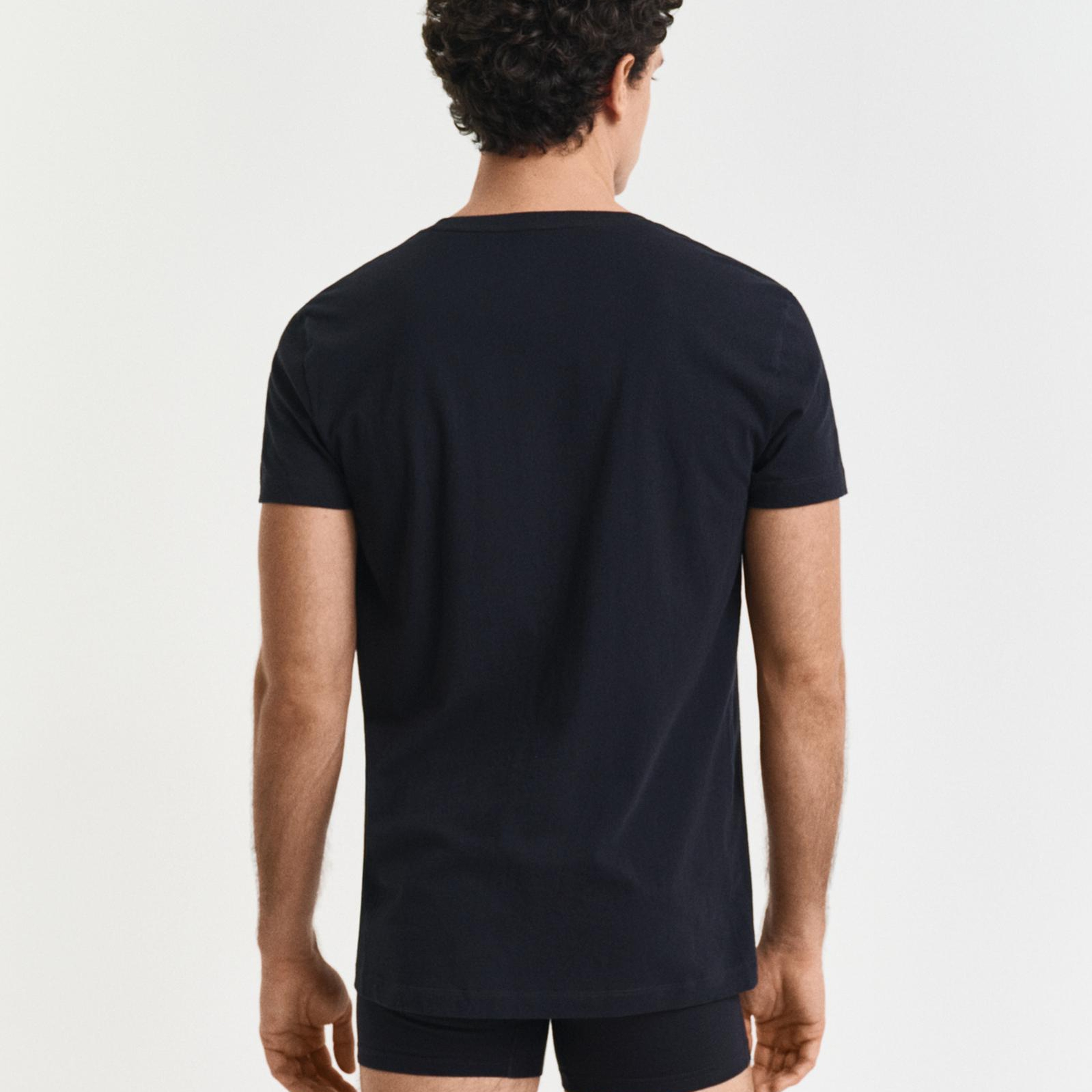 GANT Erkek Siyah Regular Fit Bisiklet Yaka Kısa Kollu 2'li Atlet