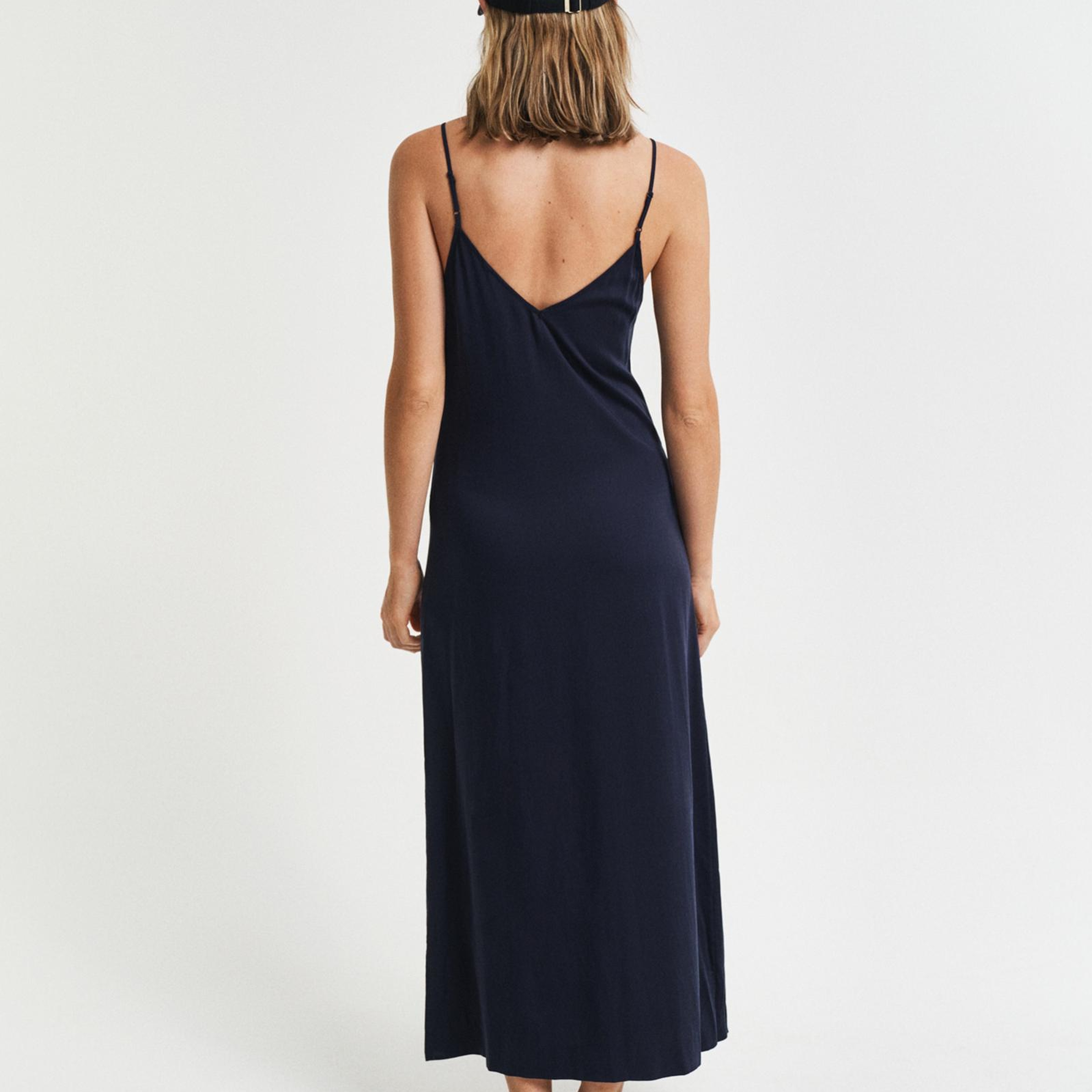 GANT Kadın Lacivert Regular Fit V Yaka Elbise