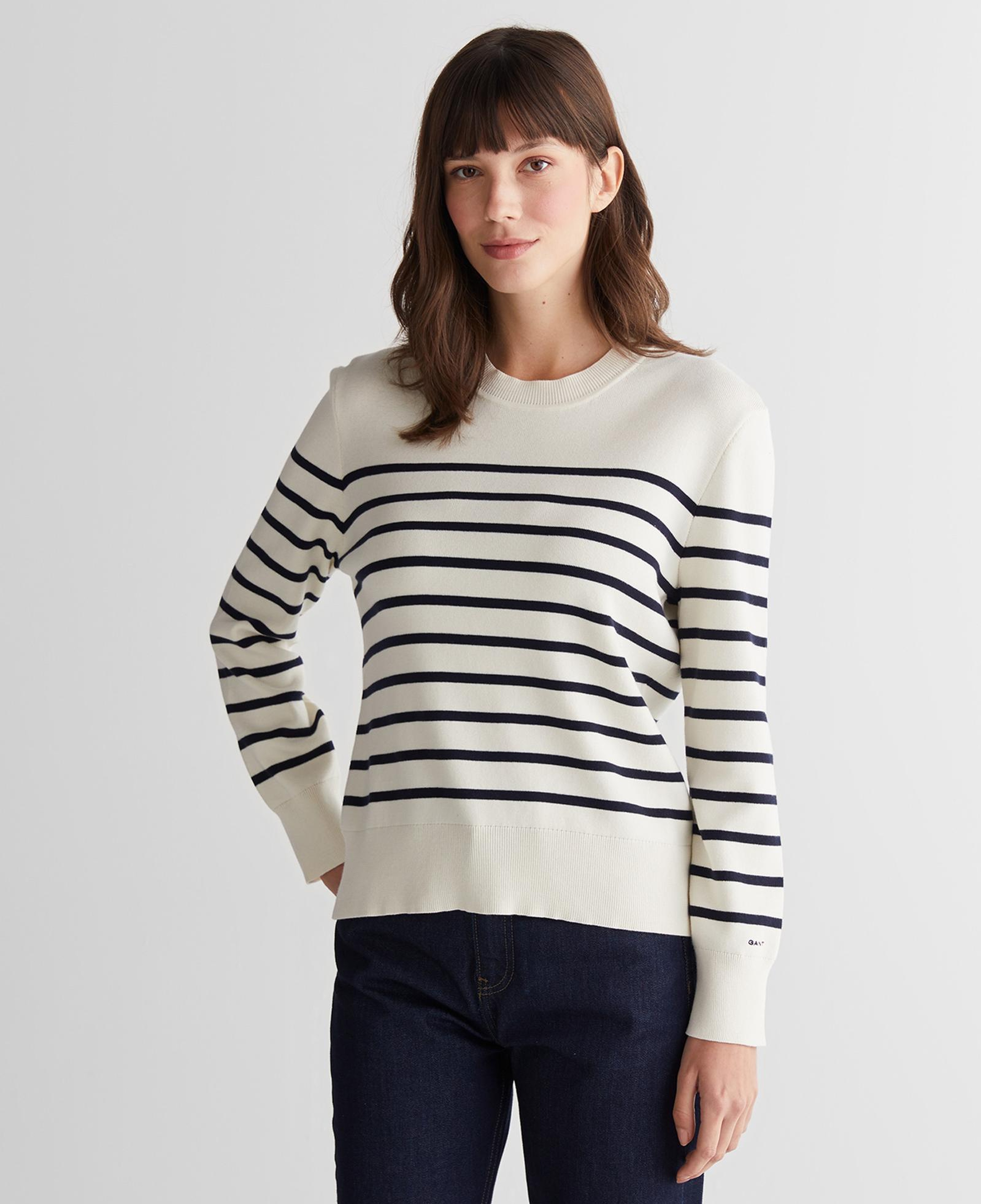 GANT Kadın Krem Regular Fit Bisiklet Yaka Çizgili Kazak