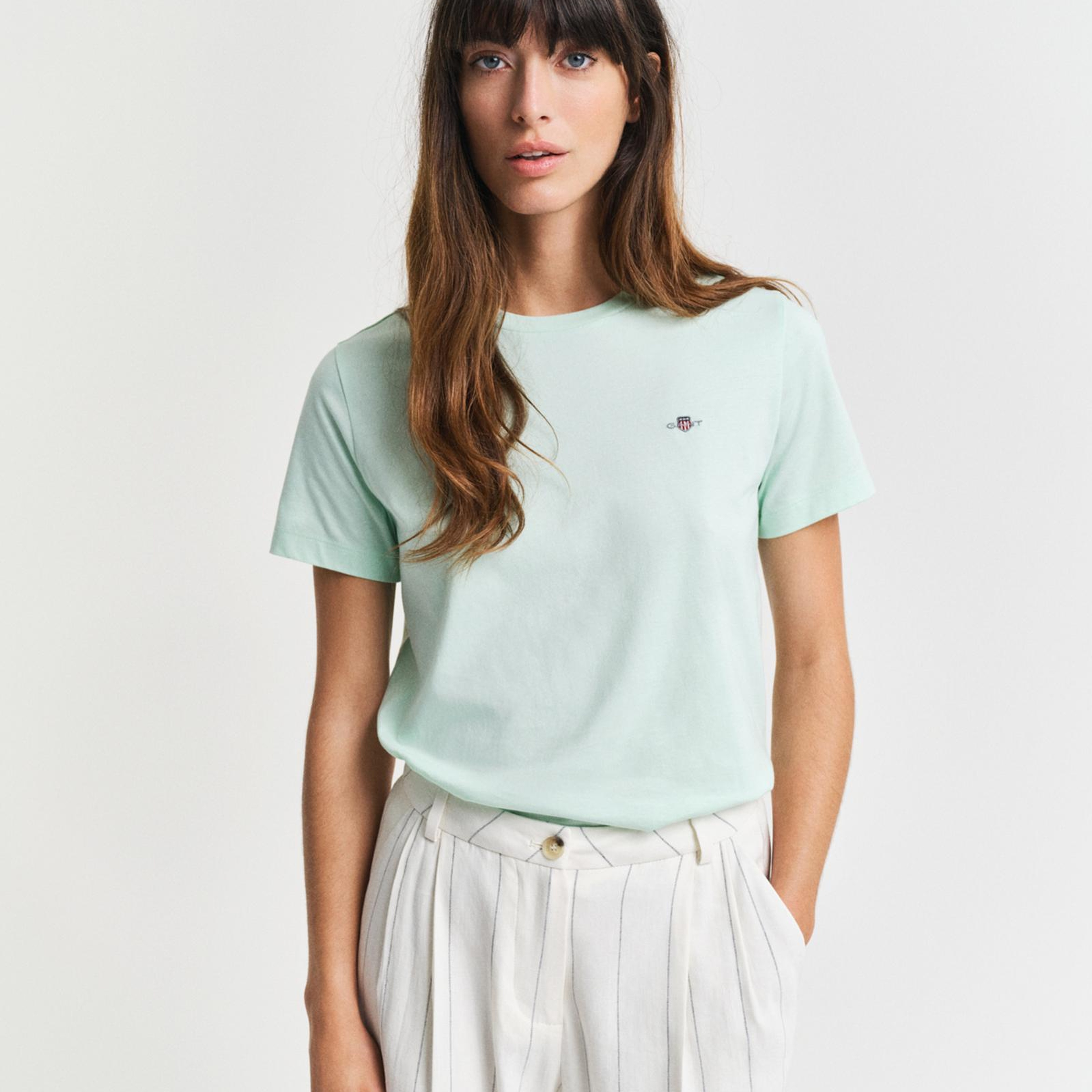 GANT Kadın Yeşil Regular Fit Bisiklet Yaka T-Shirt