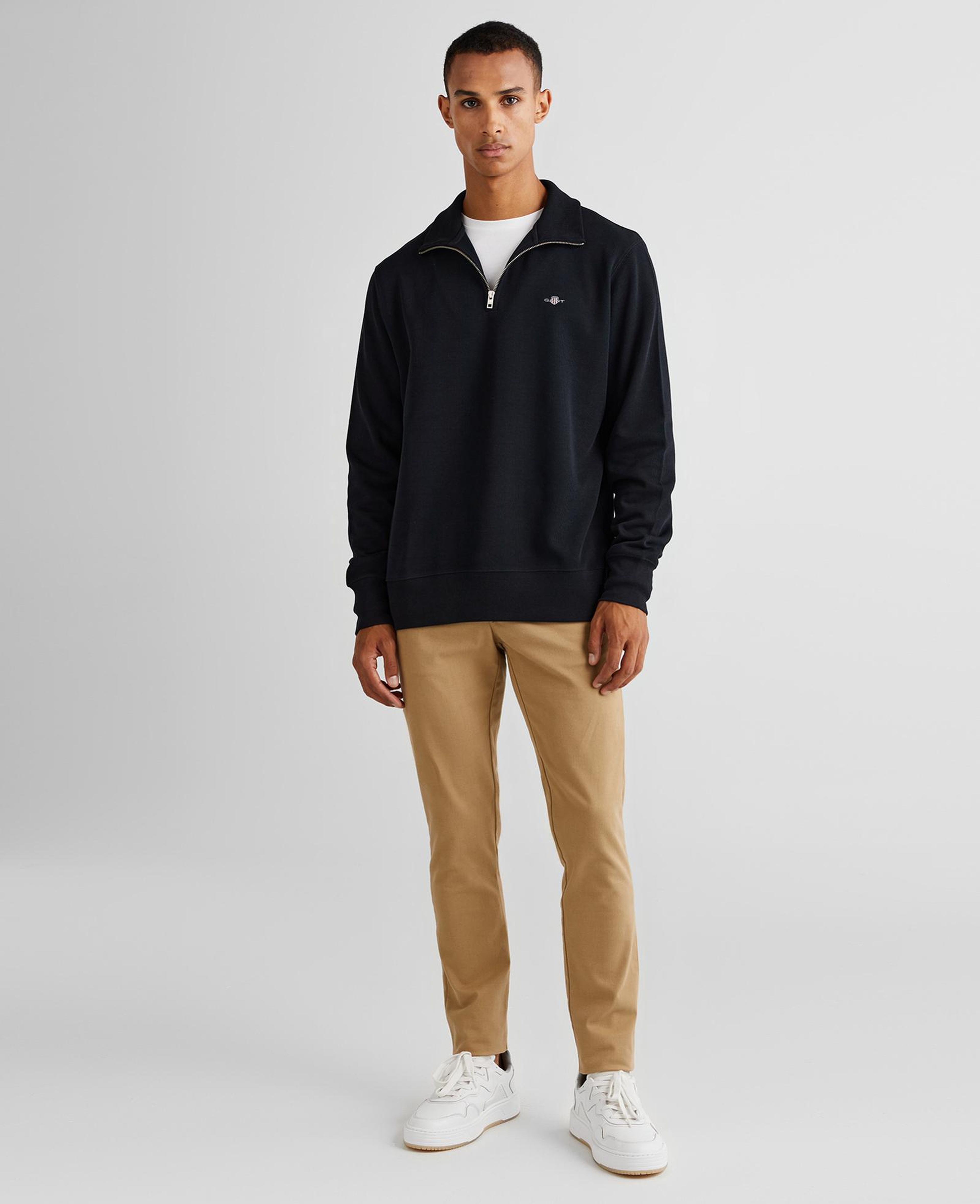 GANT Erkek Siyah Regular Fit Yarım Fermuarlı Sweatshirt