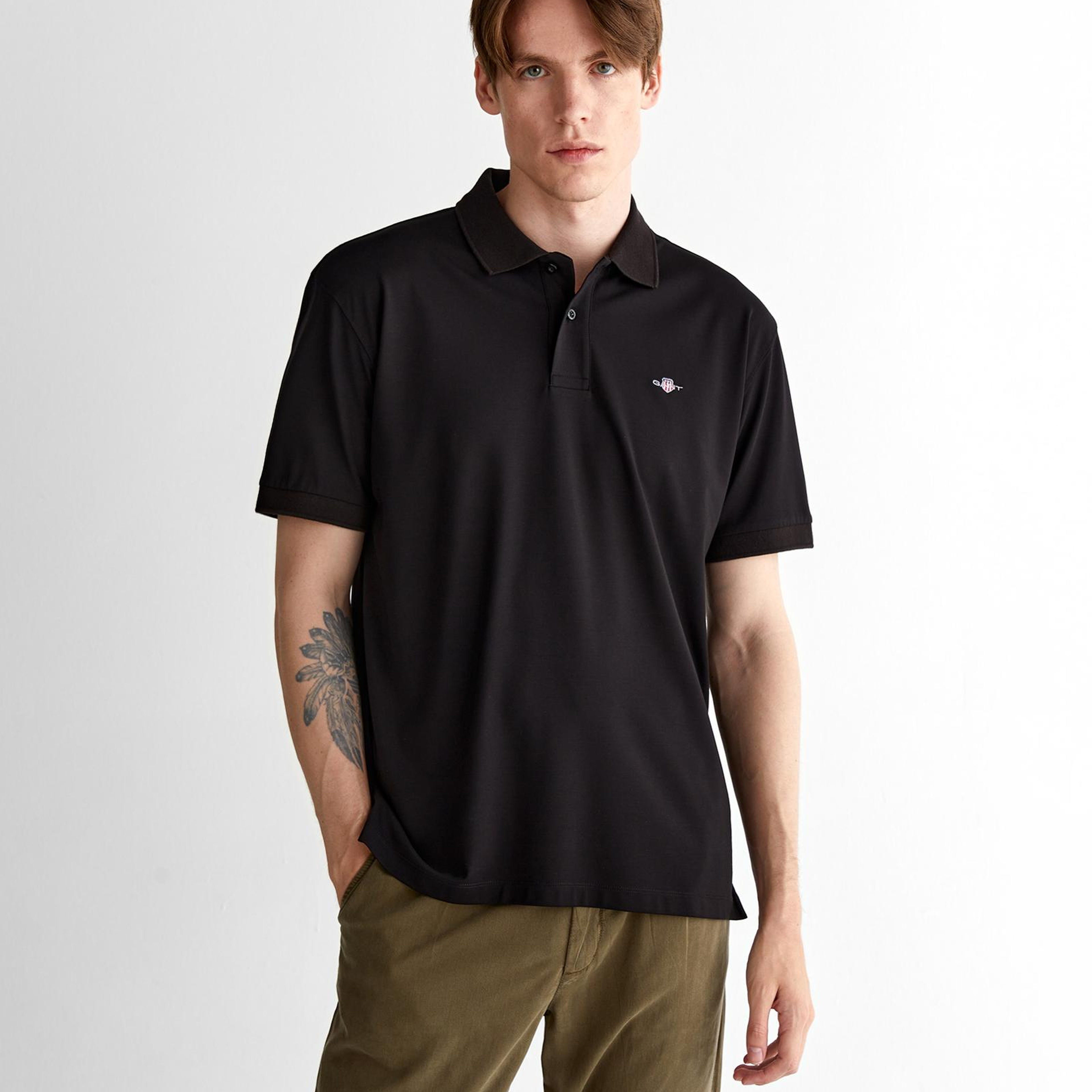 GANT Erkek Siyah Relaxed Fit Polo