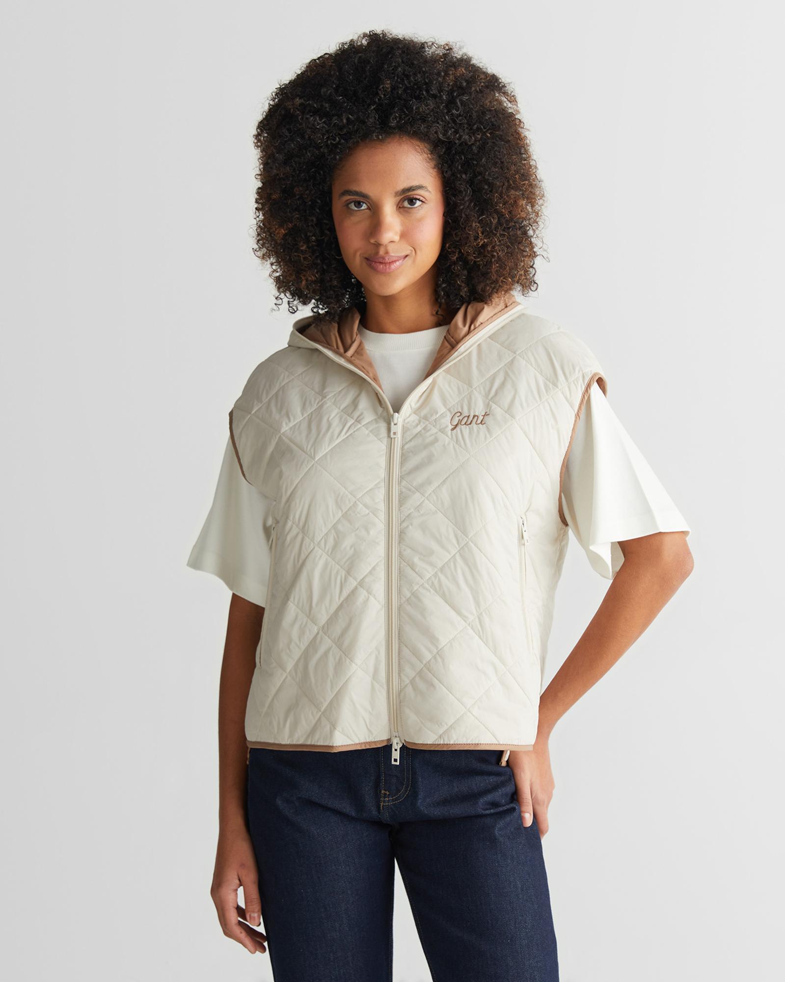 GANT Kadın Krem Kapüşonlu Logolu Yelek