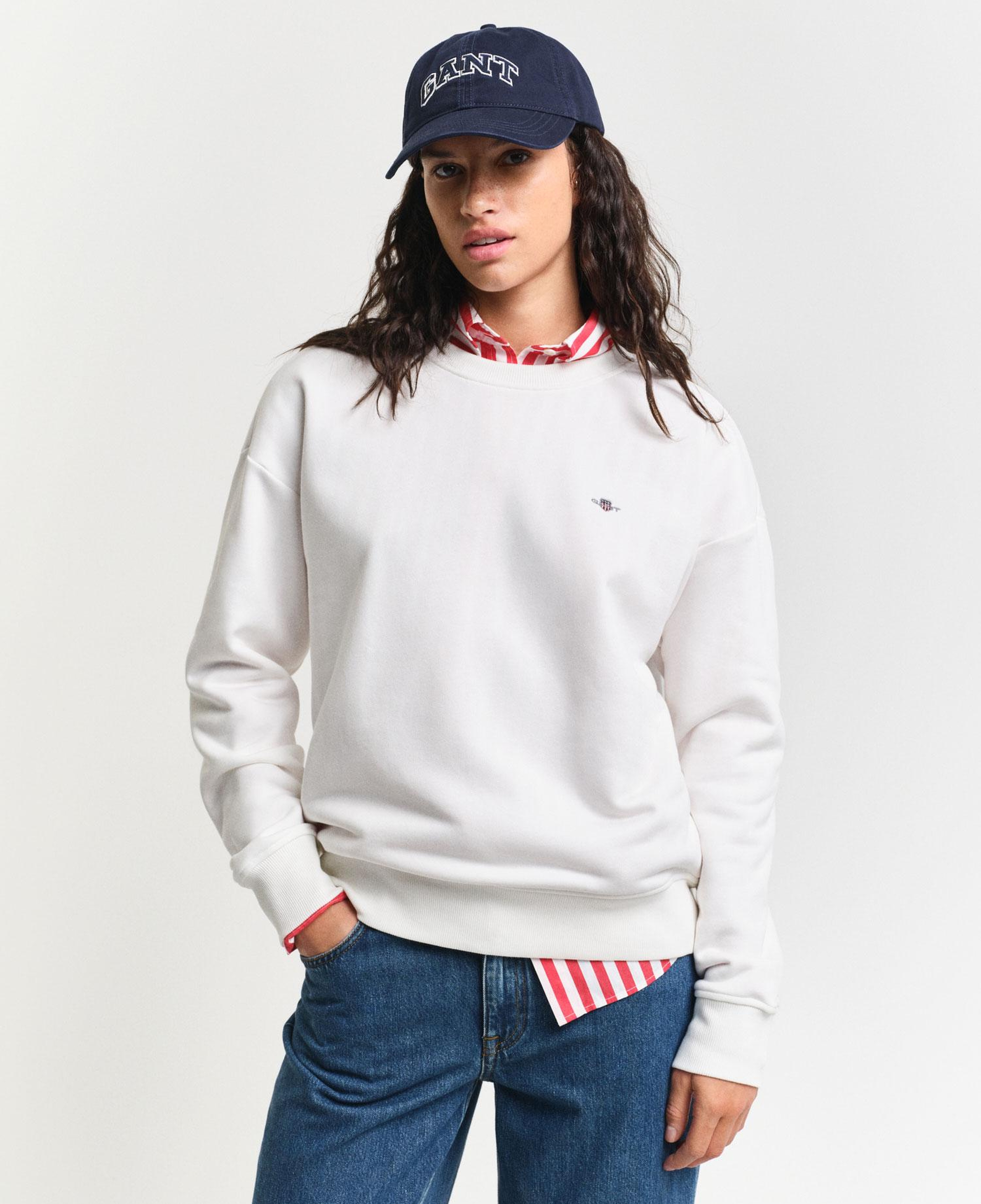 GANT Kadın Beyaz Relaxed Fit Bisiklet Yaka Sweatshirt