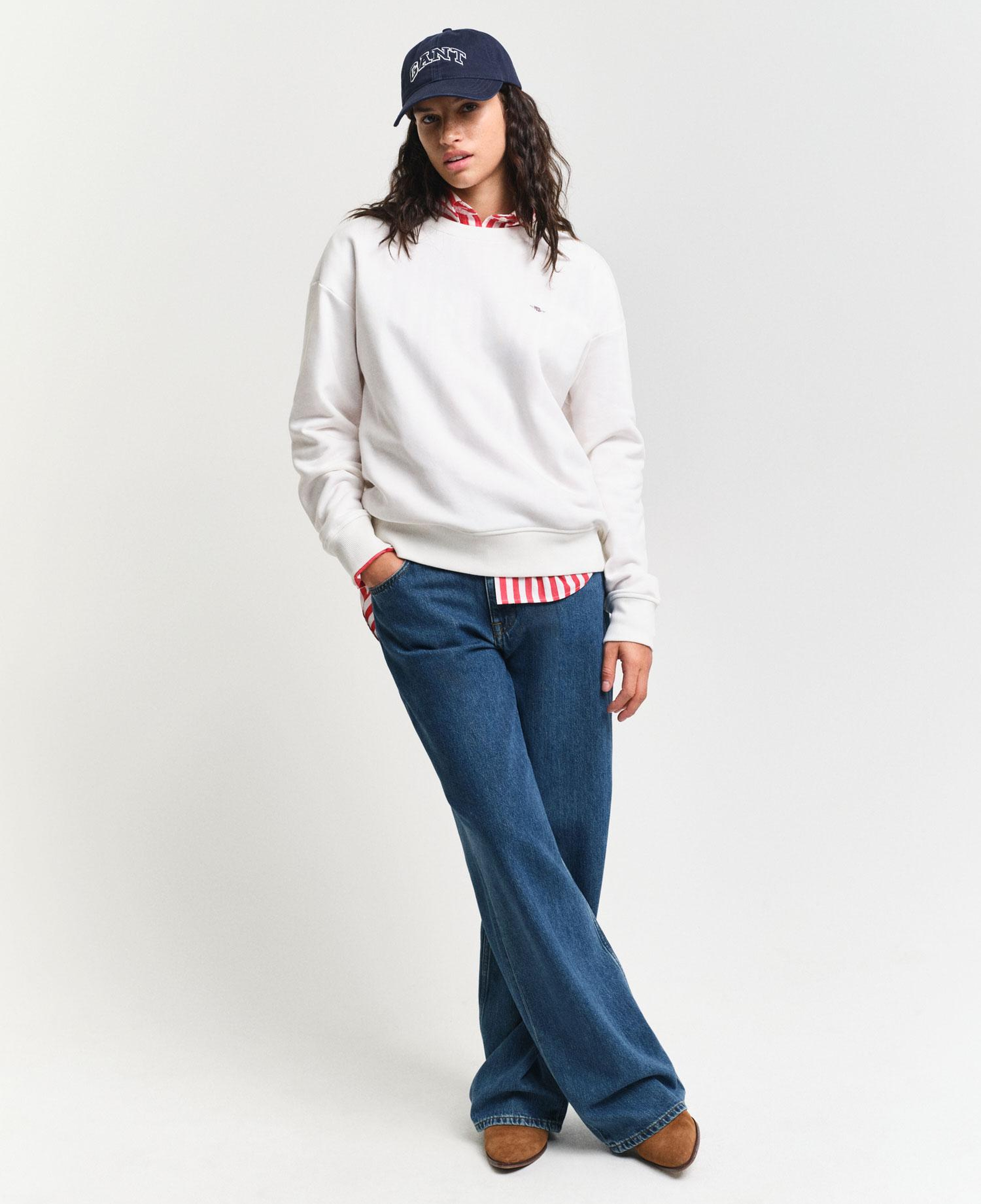 GANT Kadın Beyaz Relaxed Fit Bisiklet Yaka Sweatshirt