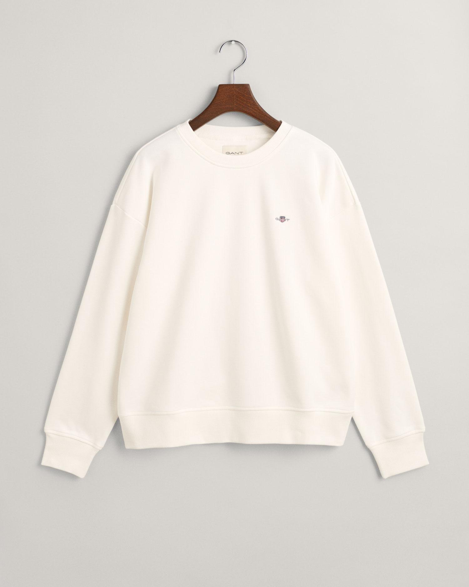 GANT Kadın Beyaz Relaxed Fit Bisiklet Yaka Sweatshirt