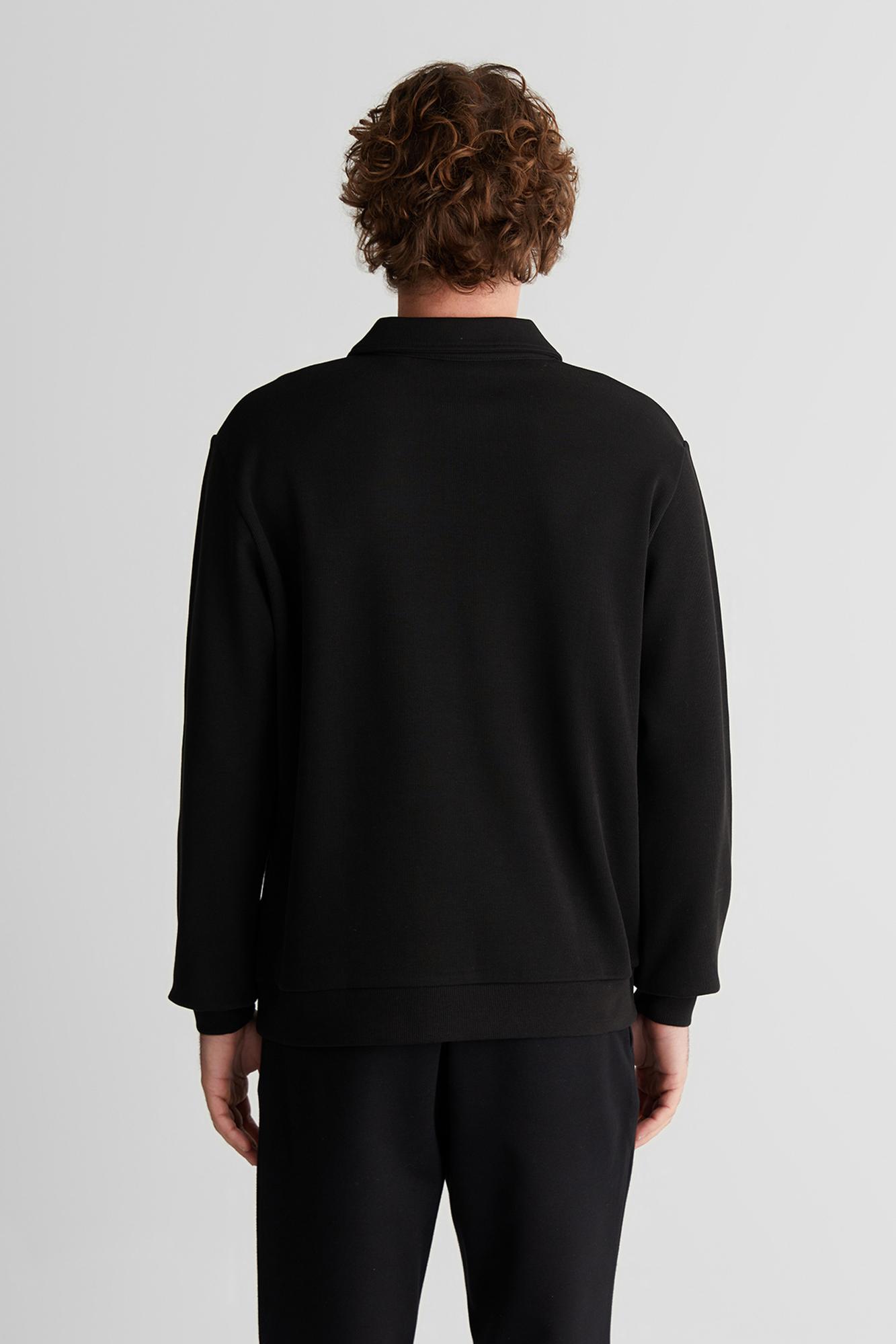 GANT Erkek Siyah Regular Fit Yarım Fermuarlı Logolu Sweatshirt