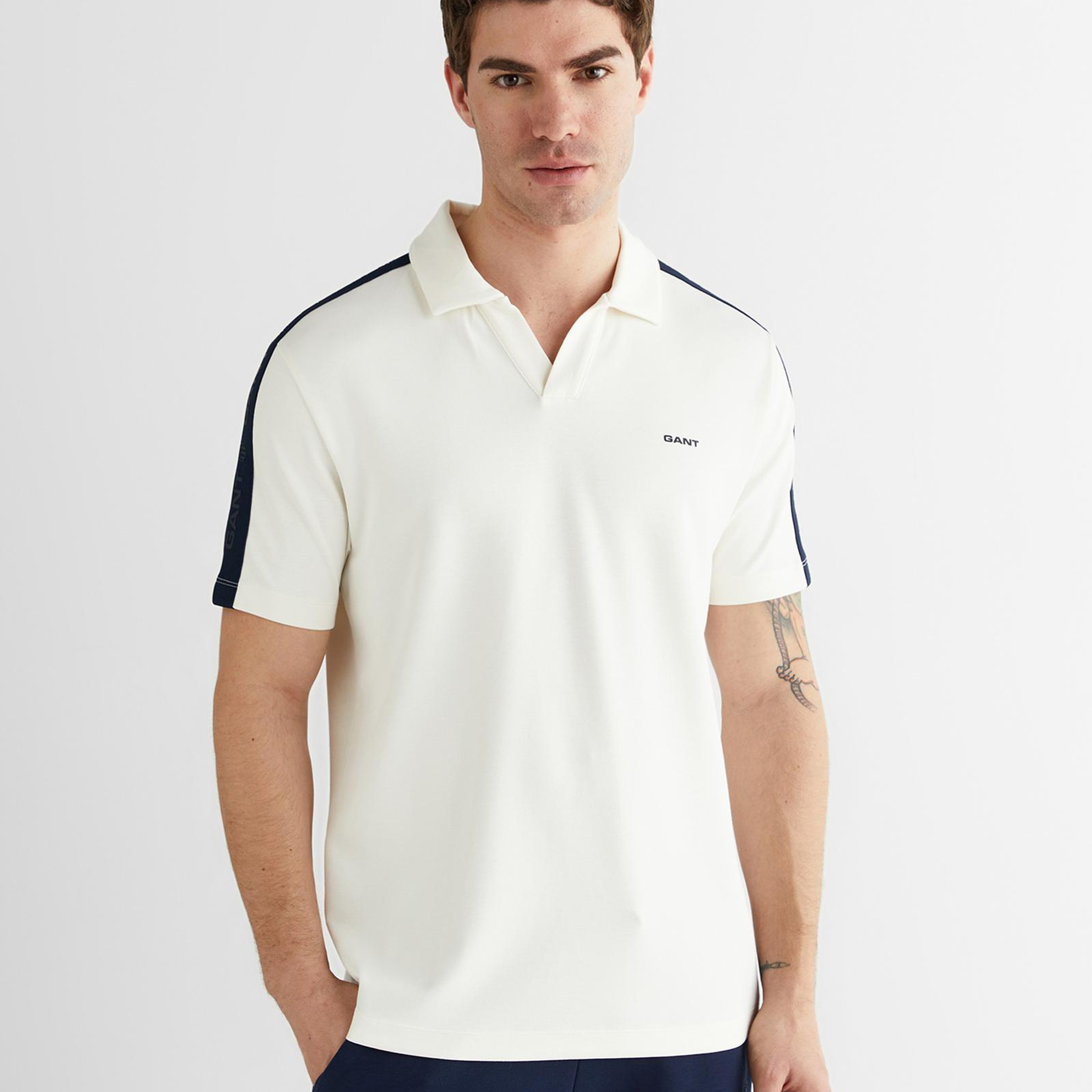 GANT Erkek Beyaz Regular Fit Şerit Detaylı Polo Yaka T-Shirt