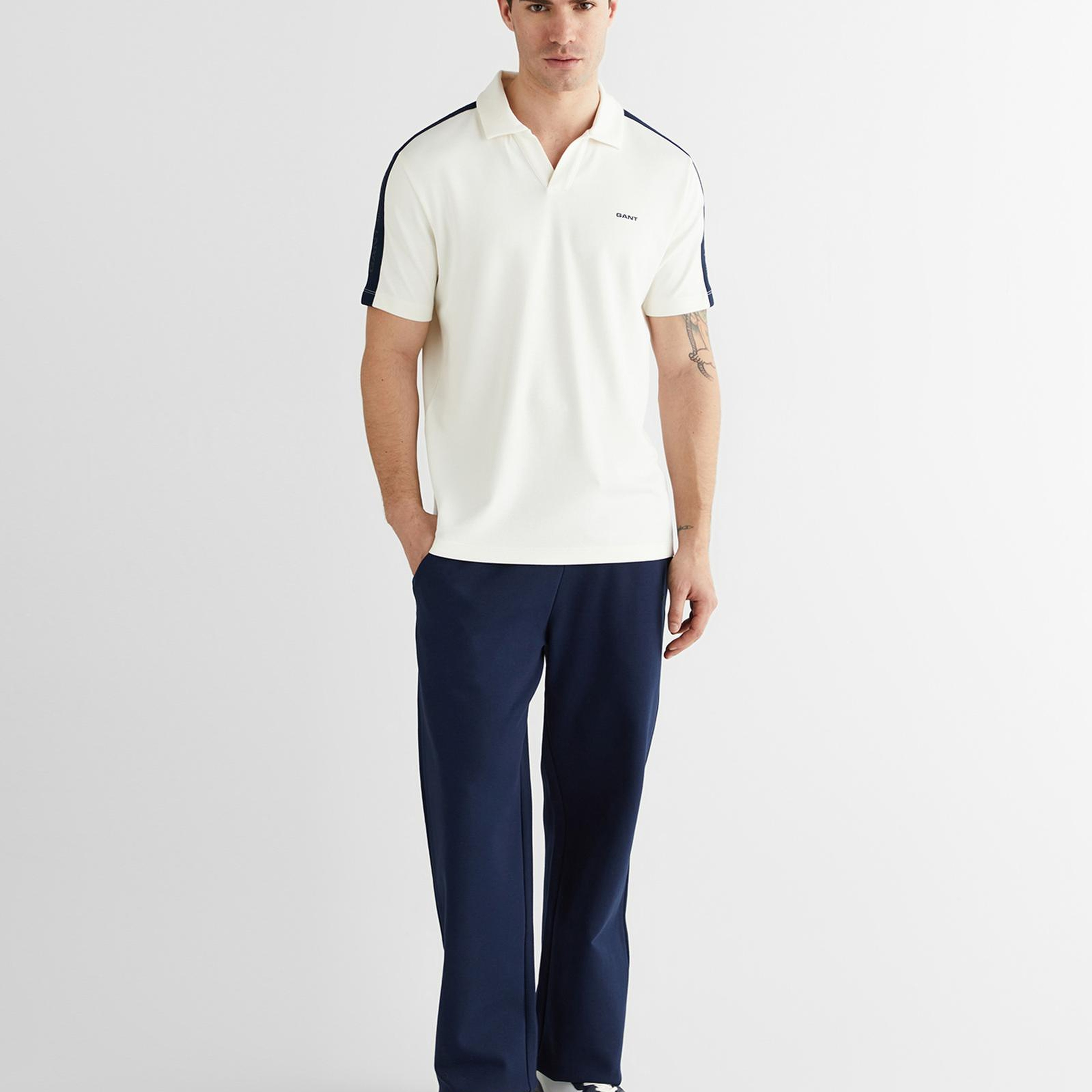 GANT Erkek Beyaz Regular Fit Şerit Detaylı Polo Yaka T-Shirt