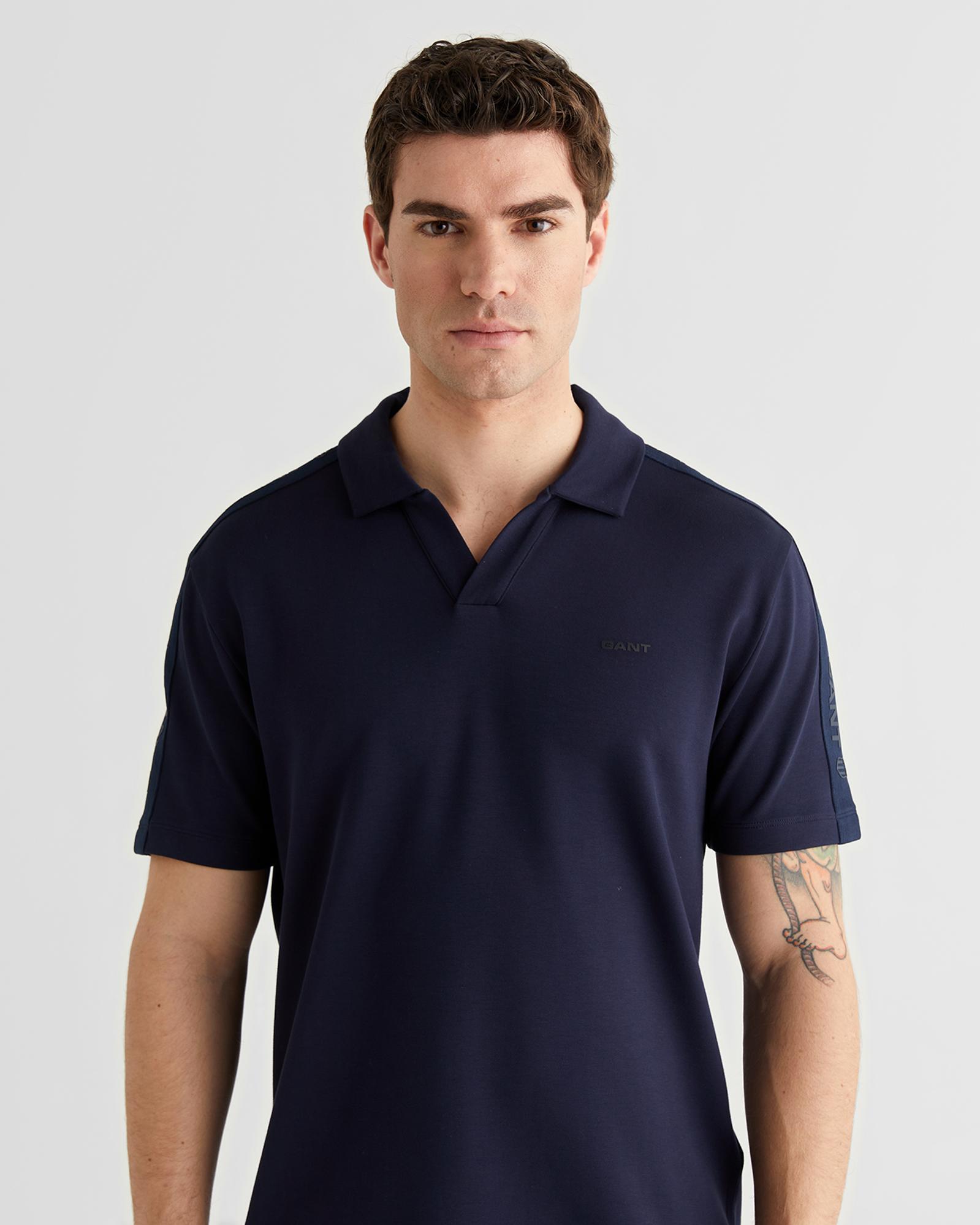 GANT Erkek Lacivert Regular Fit Şerit Detaylı Polo Yaka T-Shirt