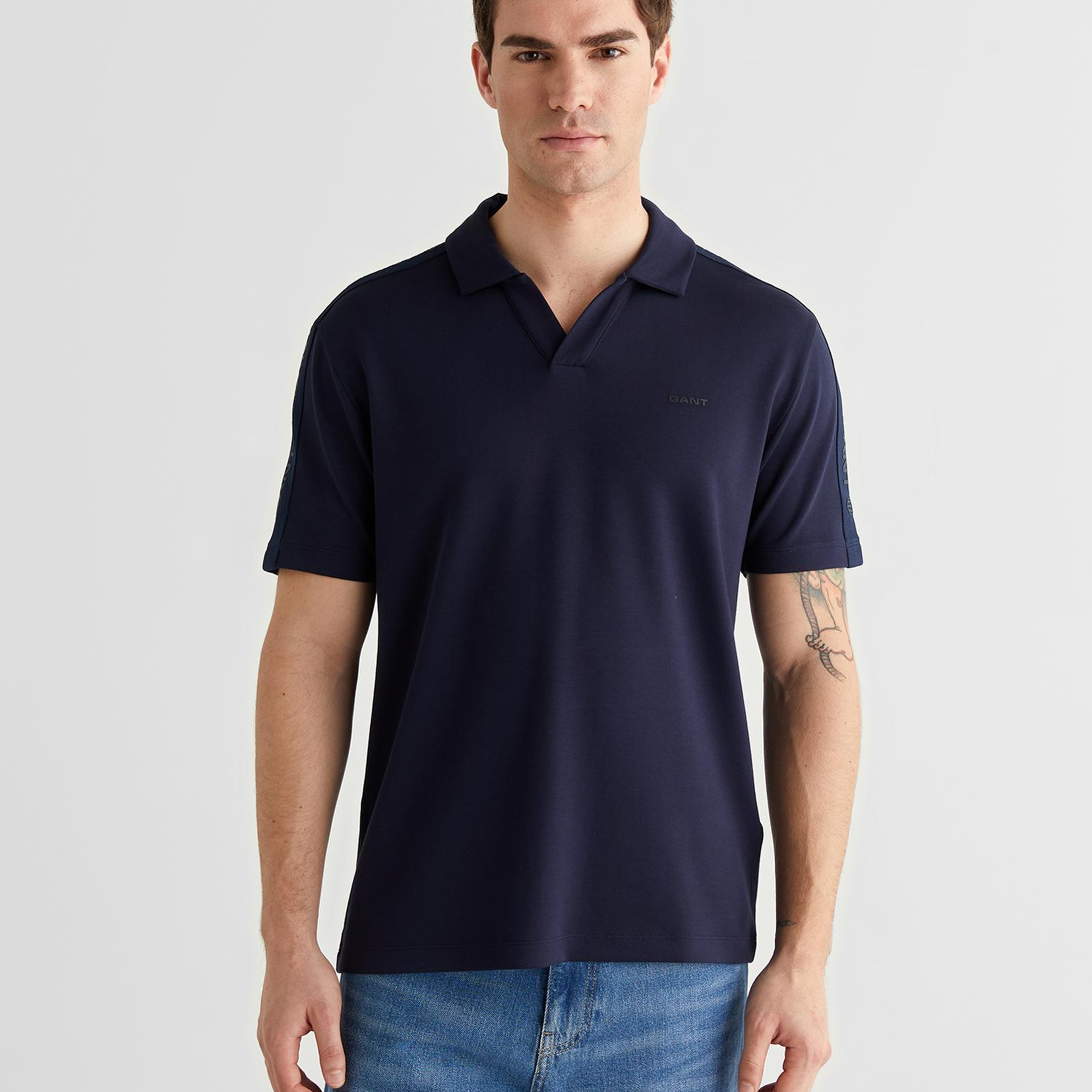 GANT Erkek Lacivert Regular Fit Şerit Detaylı Polo Yaka T-Shirt