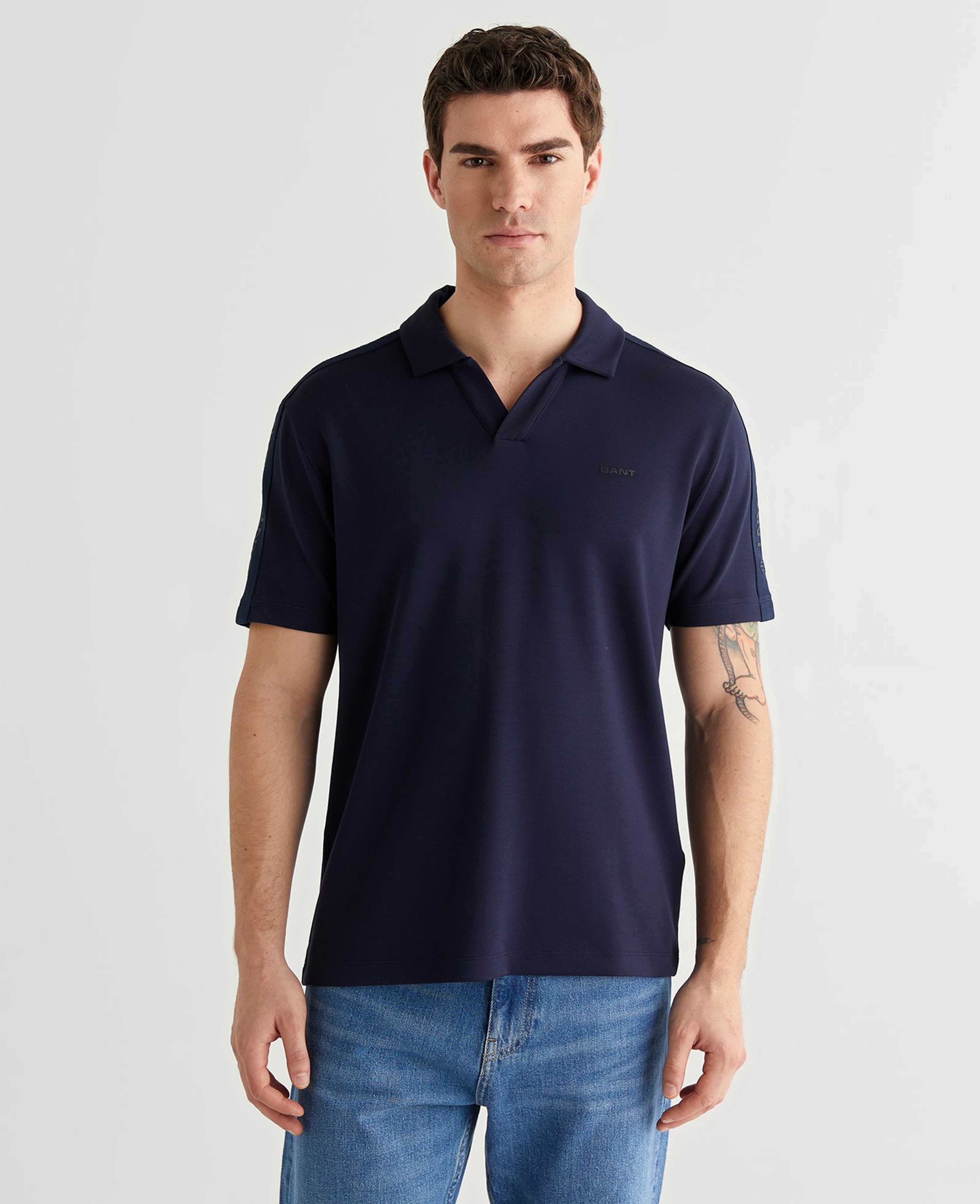 GANT Erkek Lacivert Regular Fit Şerit Detaylı Polo Yaka T-Shirt
