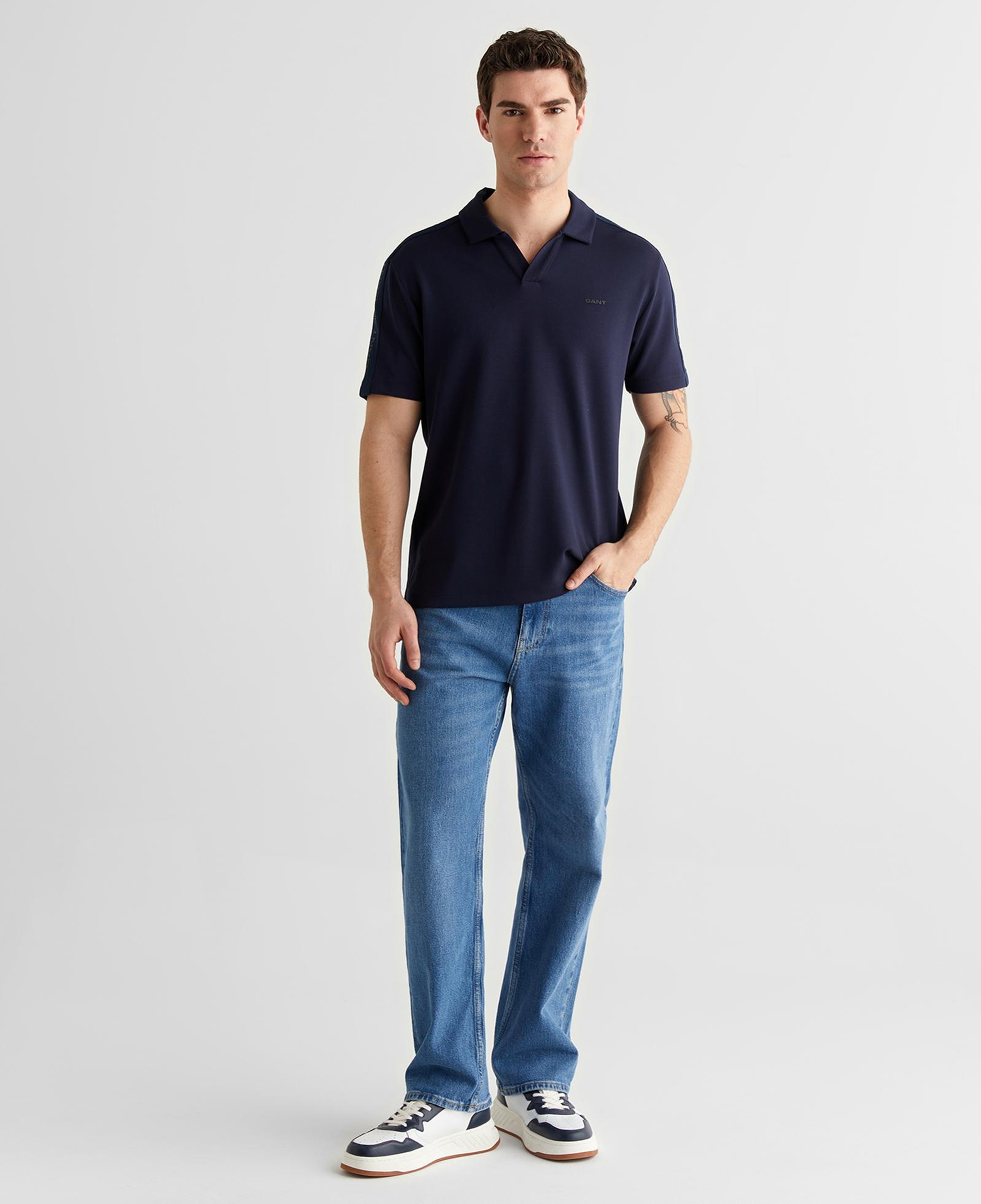 GANT Erkek Lacivert Regular Fit Şerit Detaylı Polo Yaka T-Shirt