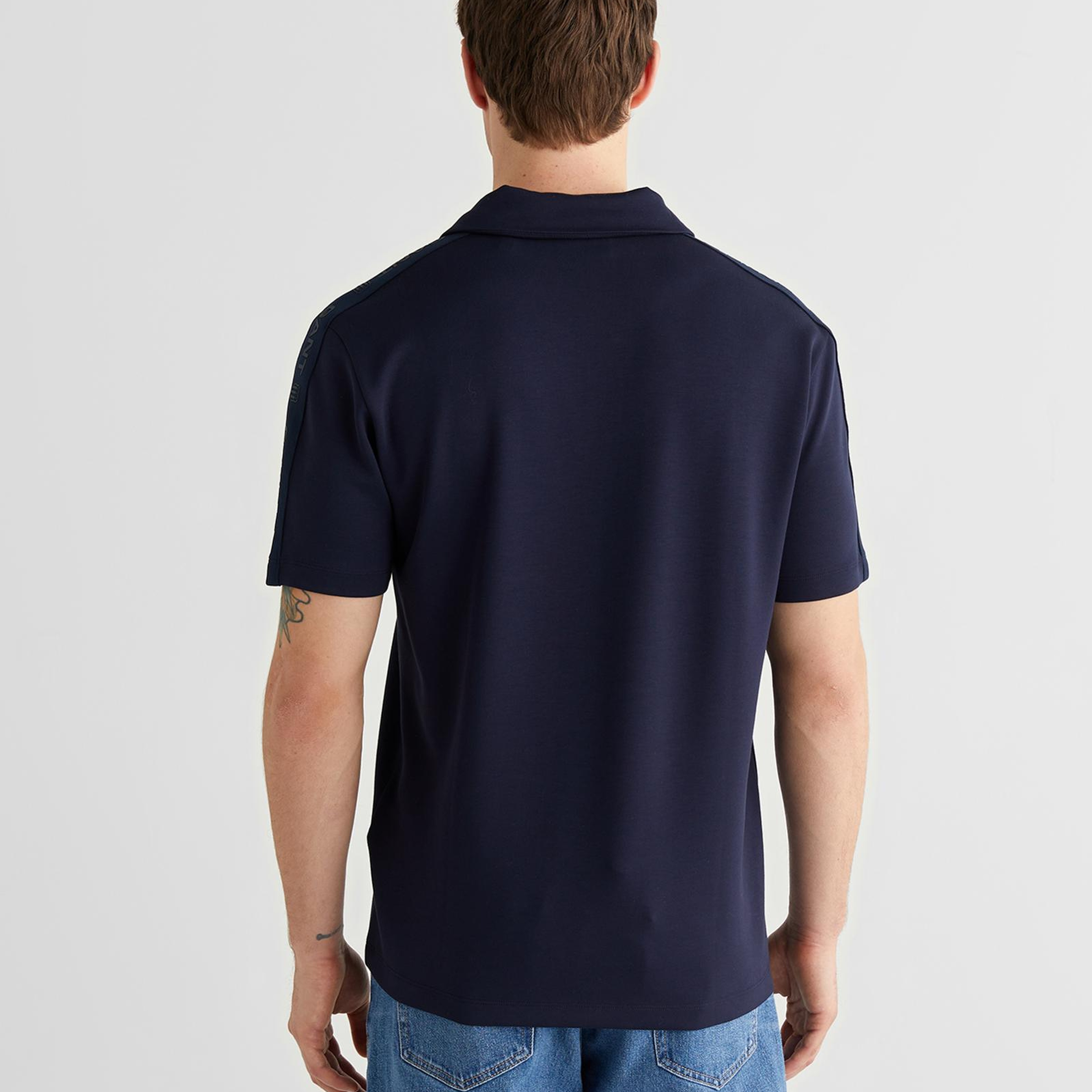 GANT Erkek Lacivert Regular Fit Şerit Detaylı Polo Yaka T-Shirt