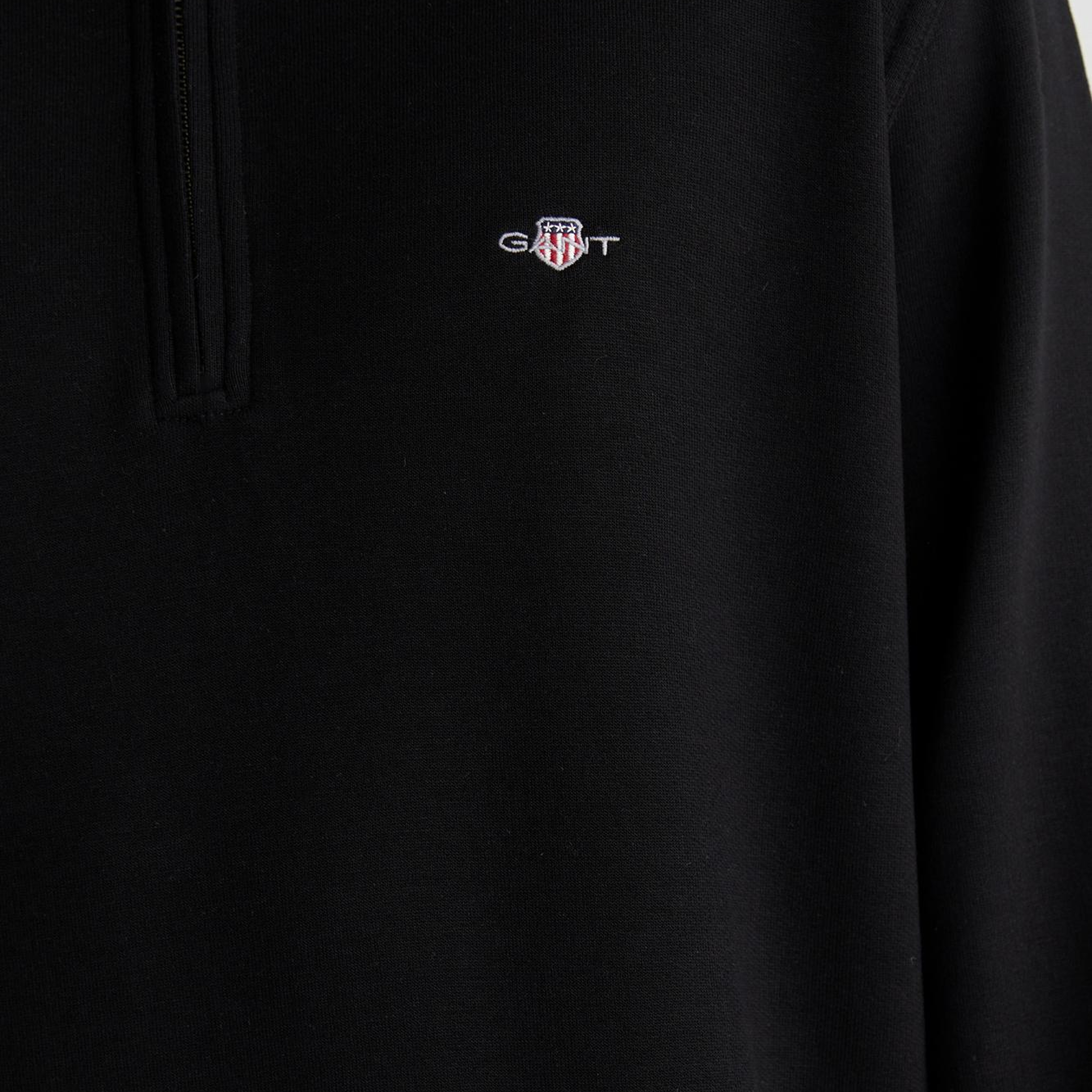 GANT Erkek Siyah Relaxed Fit Yarım Fermuarlı Logolu Sweatshirt