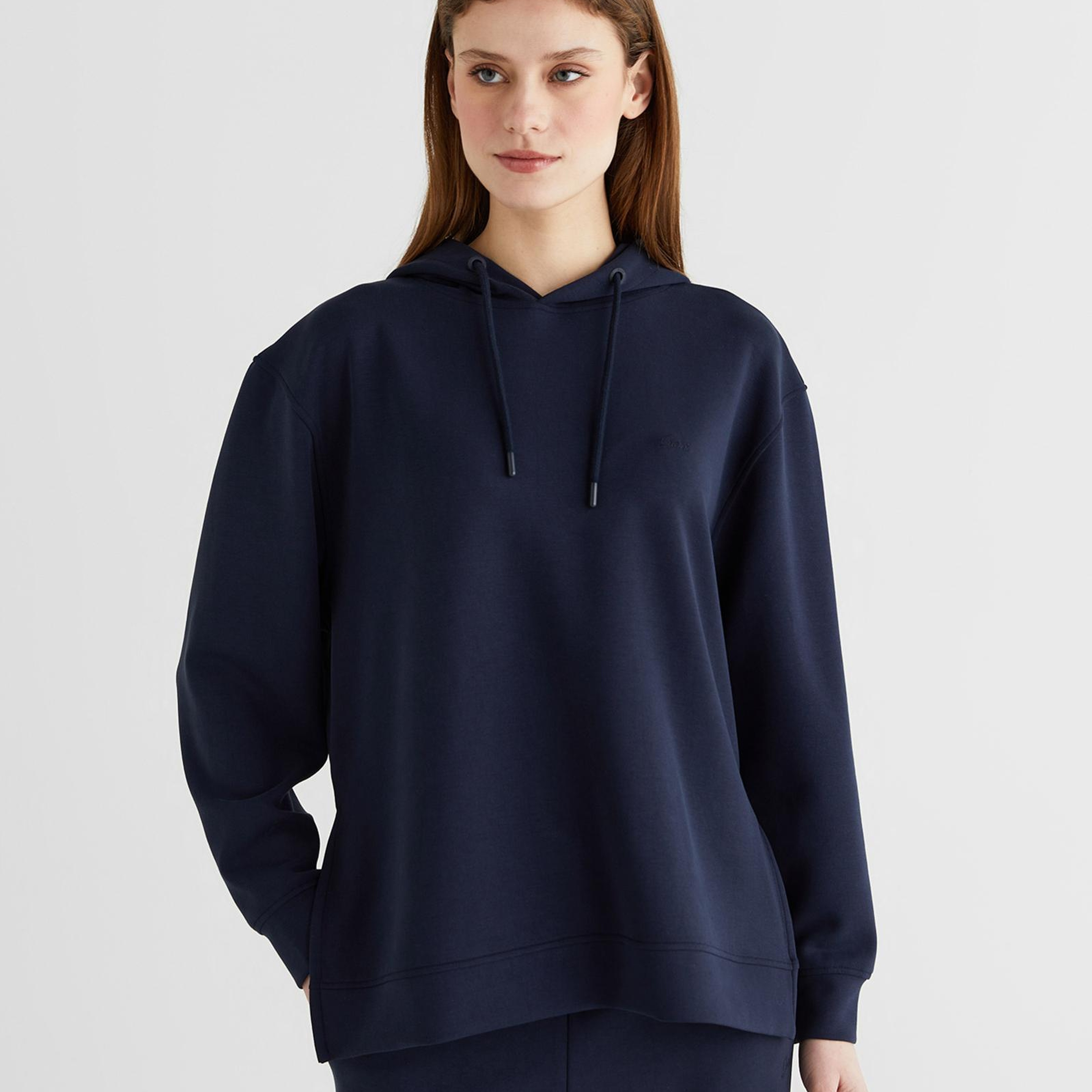 GANT Kadın Lacivert Oversize Fit Kapüşonlu Sweatshirt