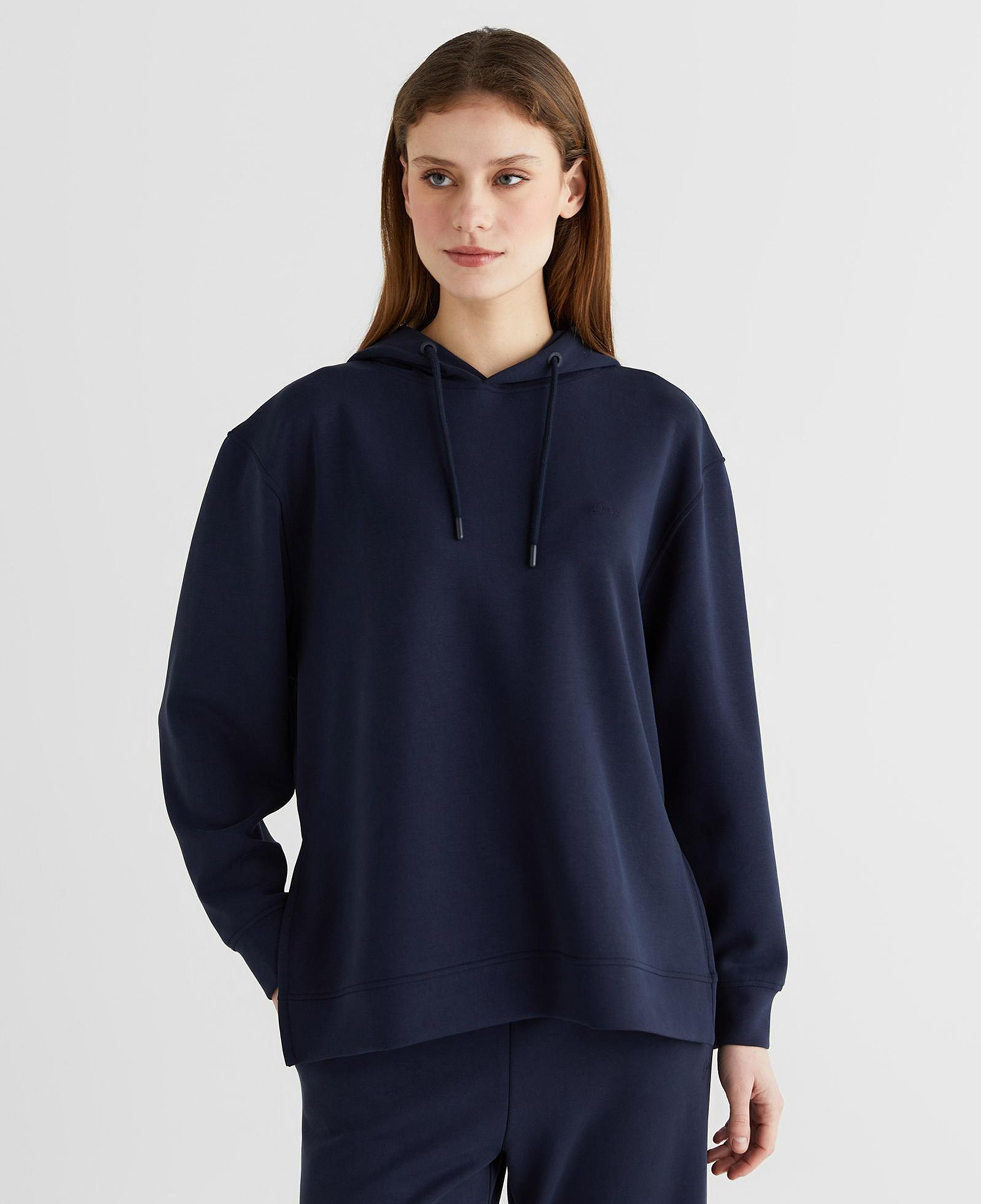 GANT Kadın Lacivert Oversize Fit Kapüşonlu Sweatshirt