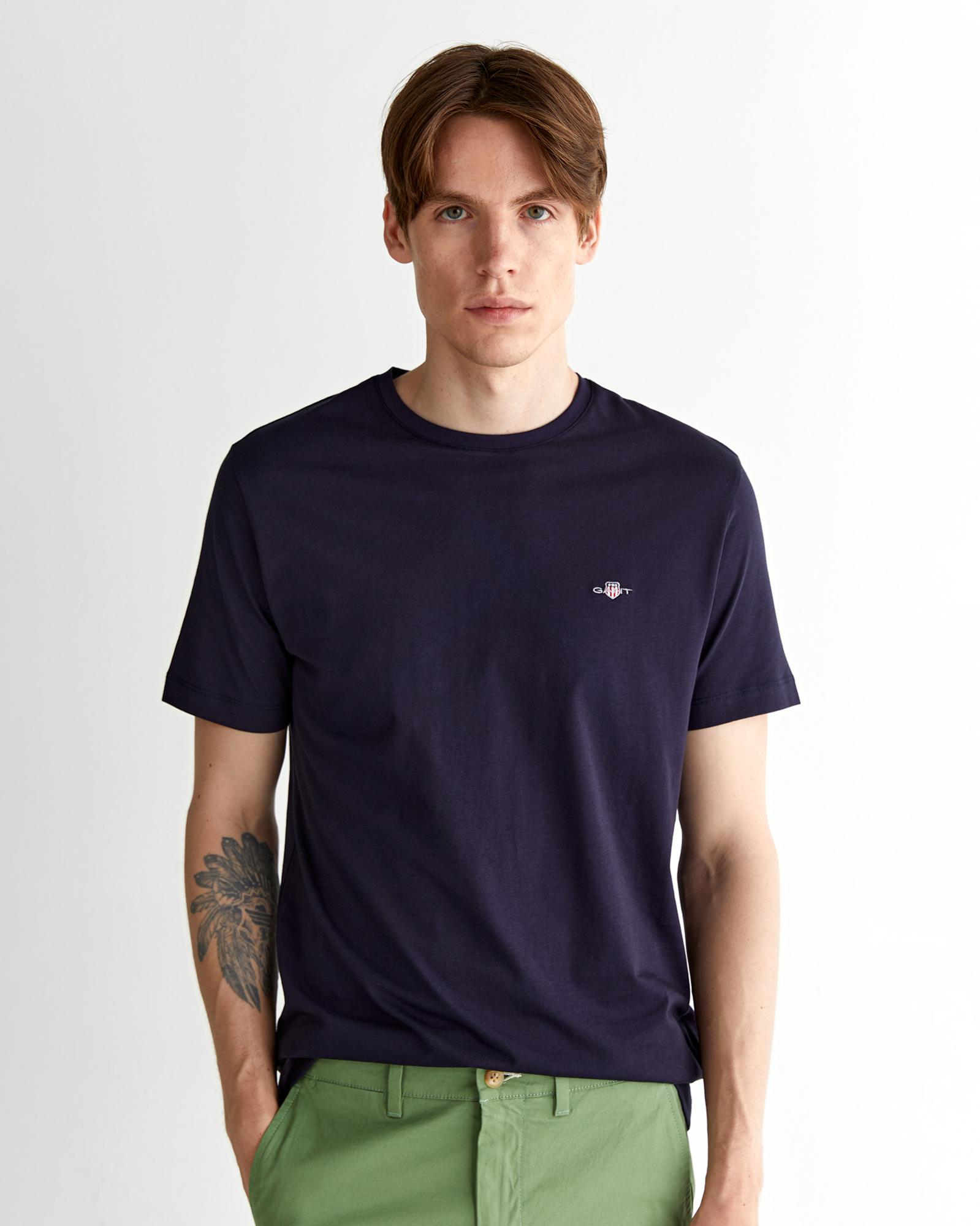 GANT Erkek Lacivert Regular Fit Bisiklet Yaka T-Shirt